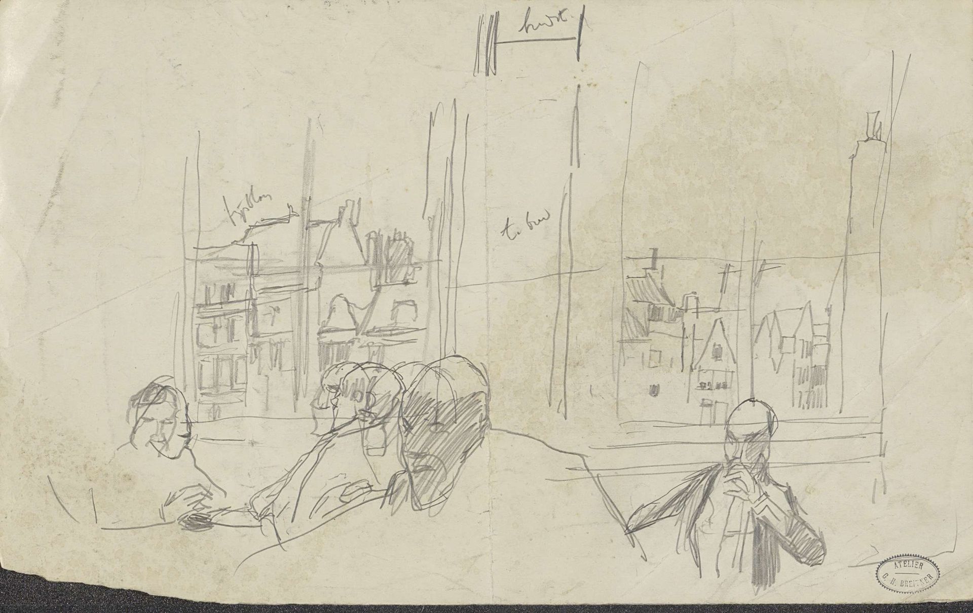 Interieur met zittende mannen by George Hendrik Breitner