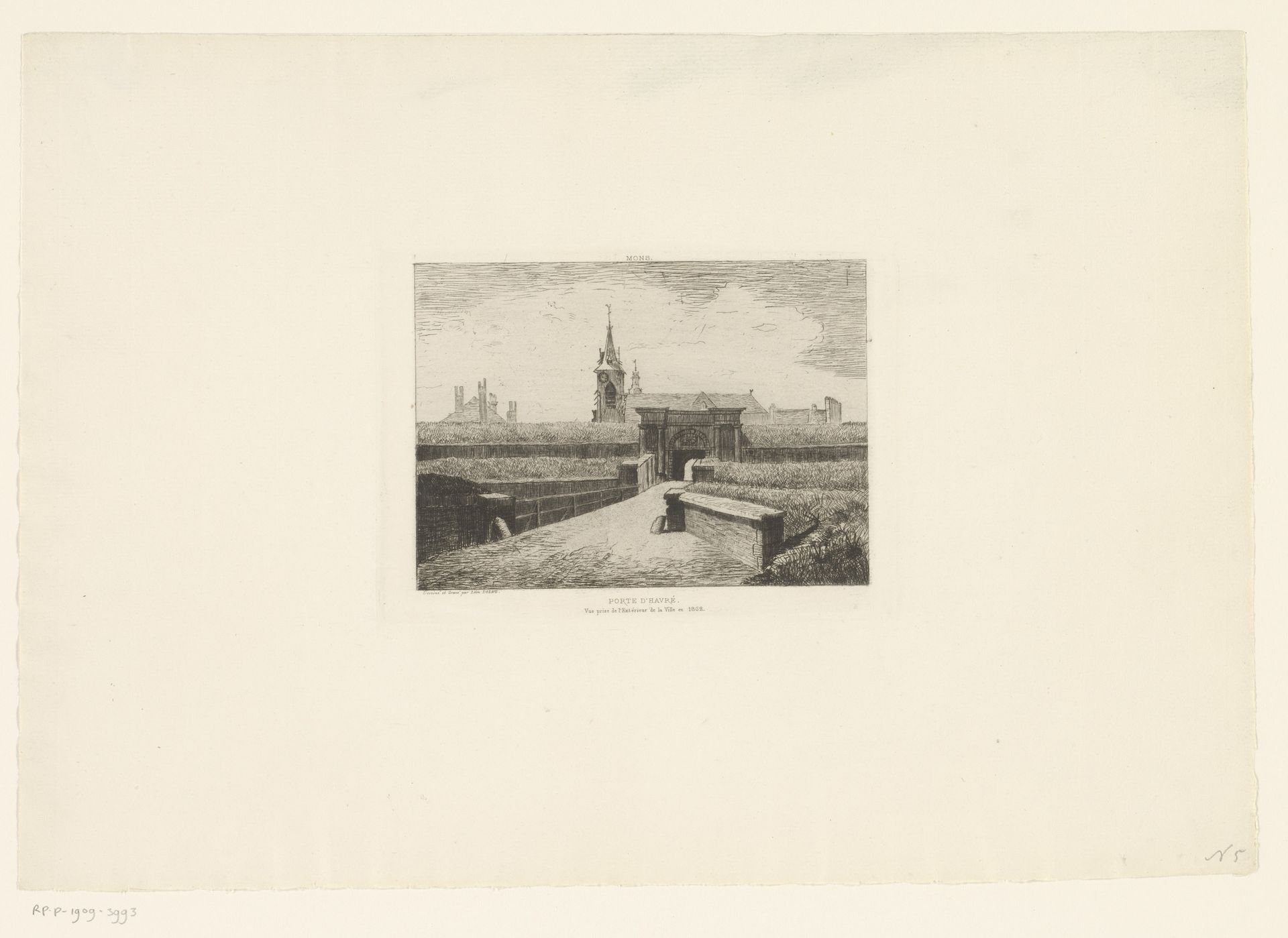 Gezicht op de Porte d'Havré te Mons by Léon Dolez
