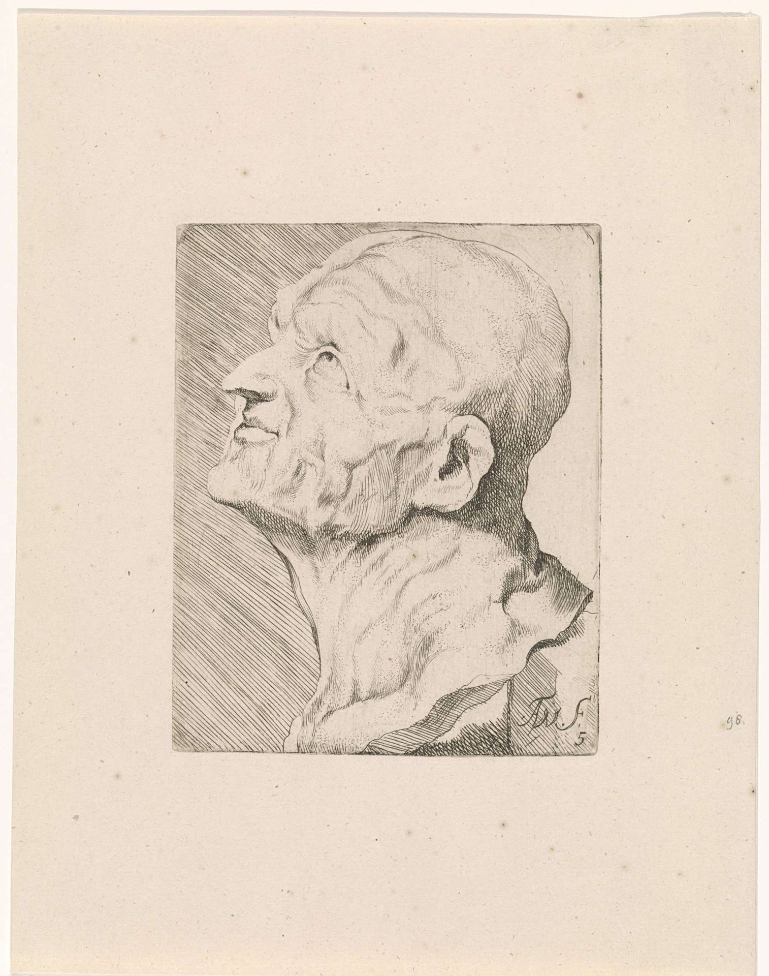 Hoofd van een kale man, en profile by Augustinus (I) Terwesten