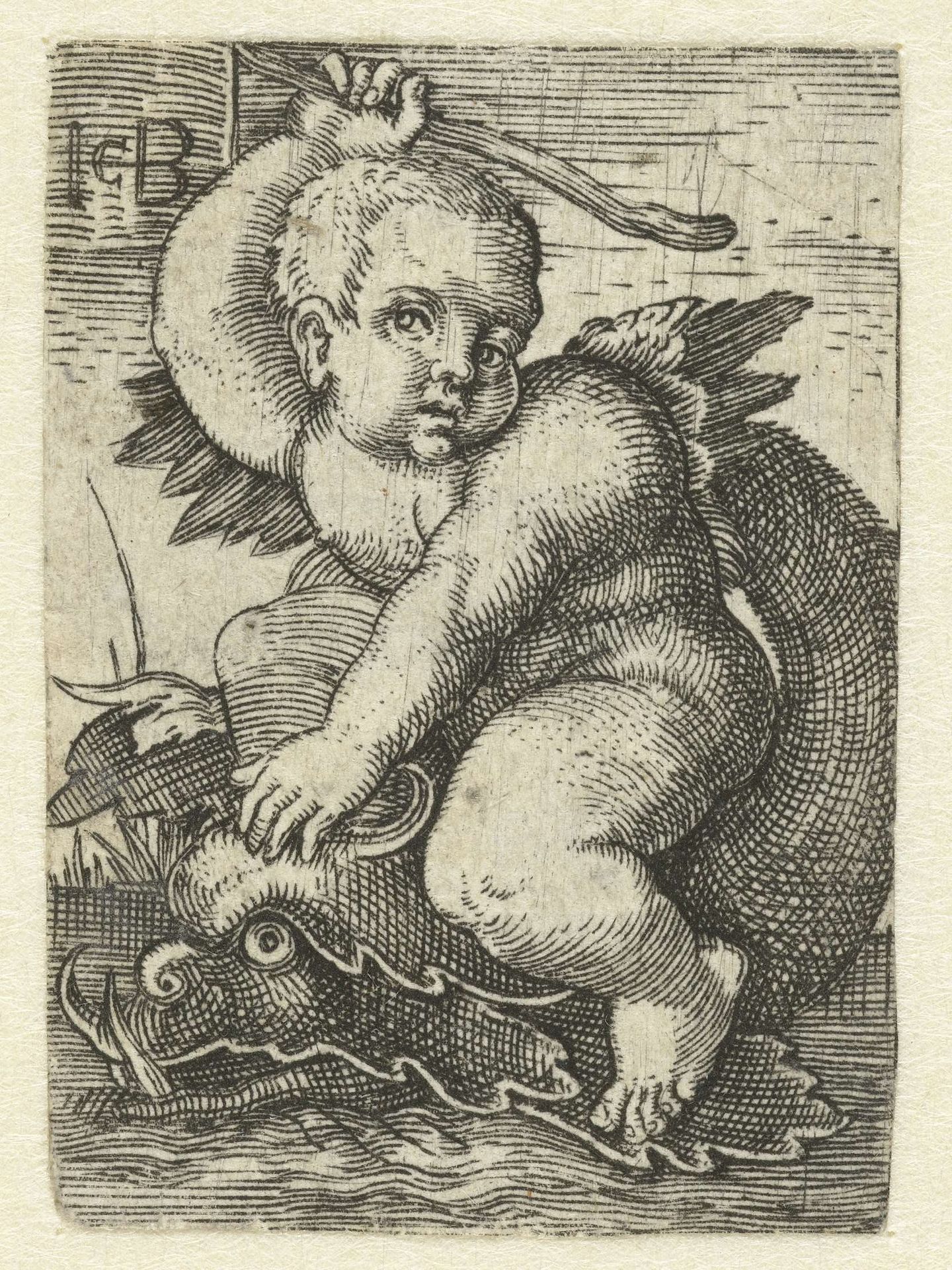 Putto op dolfijn by Jacob Binck