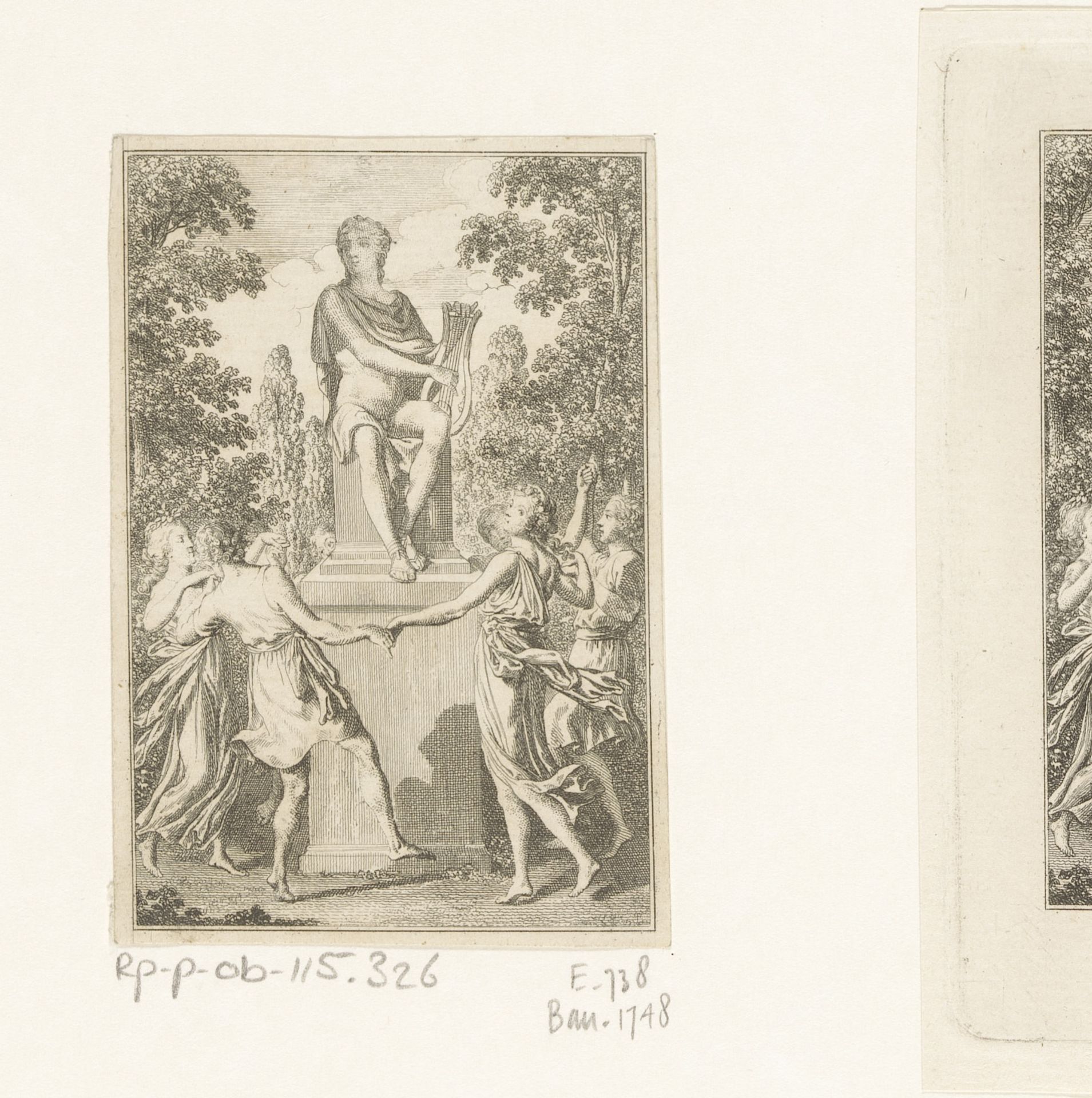 Jonge mannen en vrouwen dansen rond het standbeeld van Apollo by Daniel Nikolaus Chodowiecki