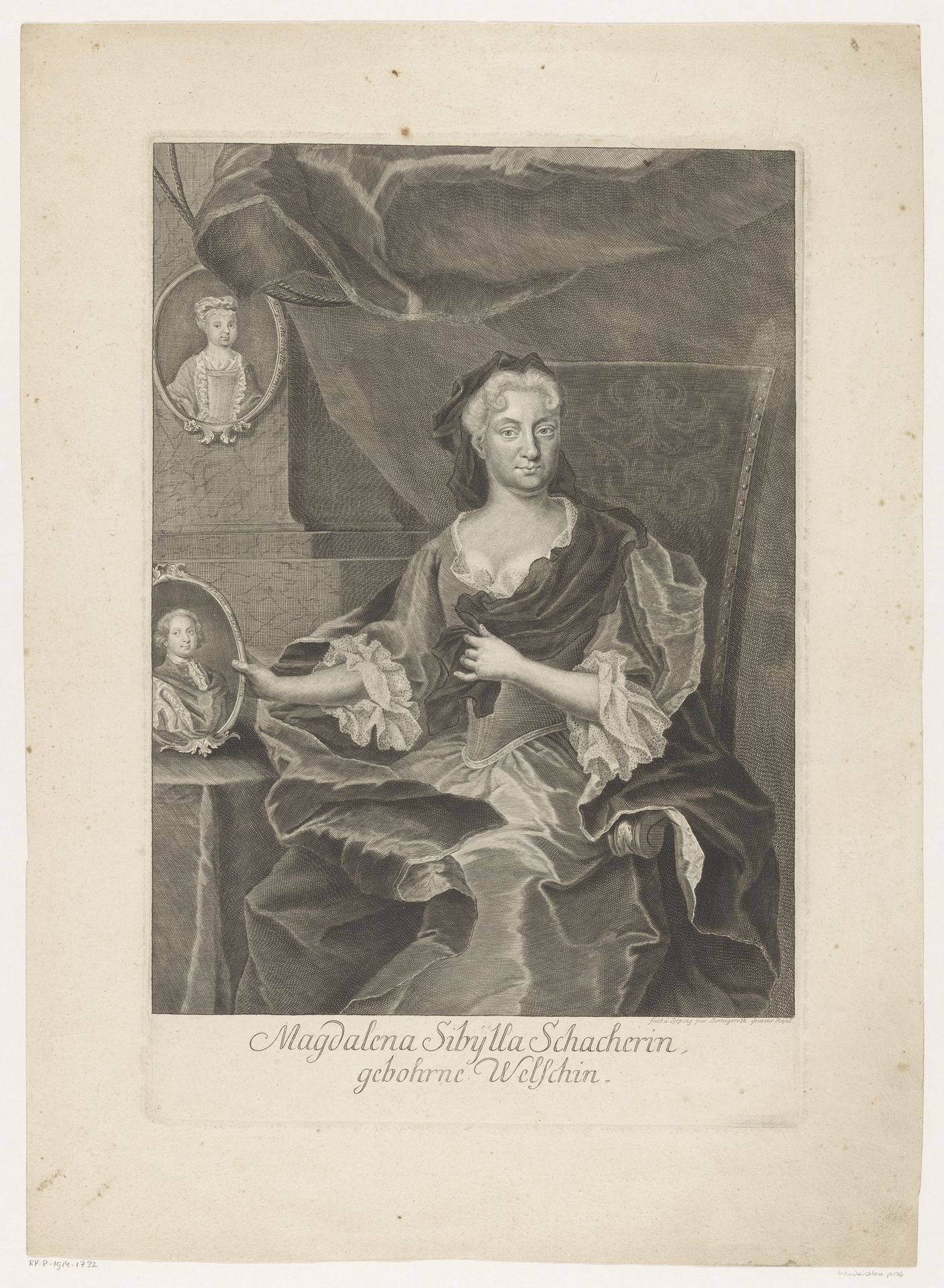 Portret van Magdalena Sibylla Schacher by Martin Bernigeroth