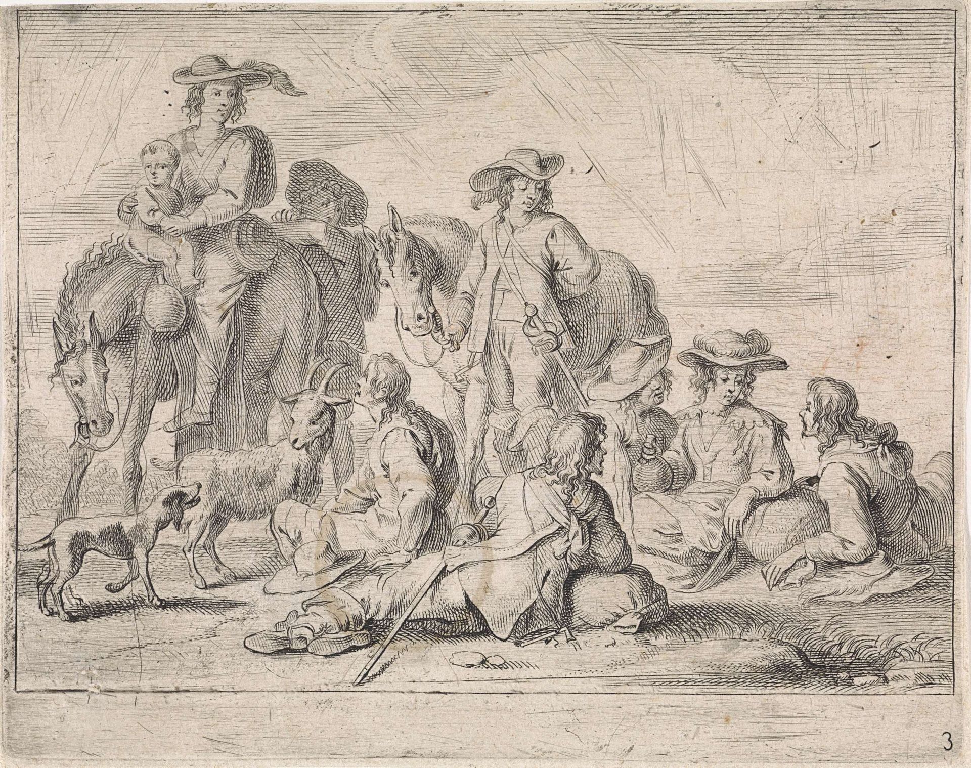 Rustend jachtgezelschap by Cornelis de Wael