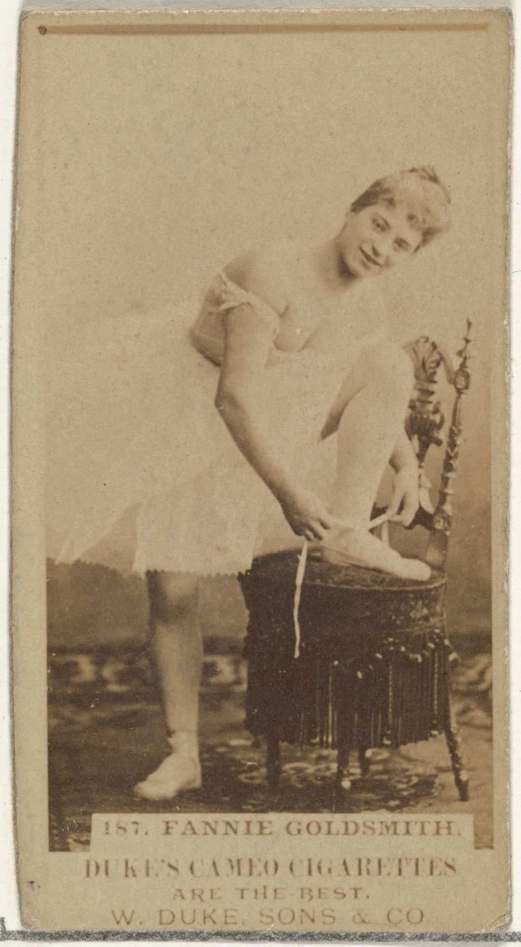 Card Number 187, Fannie Goldsmith, from the Actors and Actresses series (N145-5) issued by Duke Sons & Co. to promote Cameo Cigarettes by W. Duke, Sons & Co.