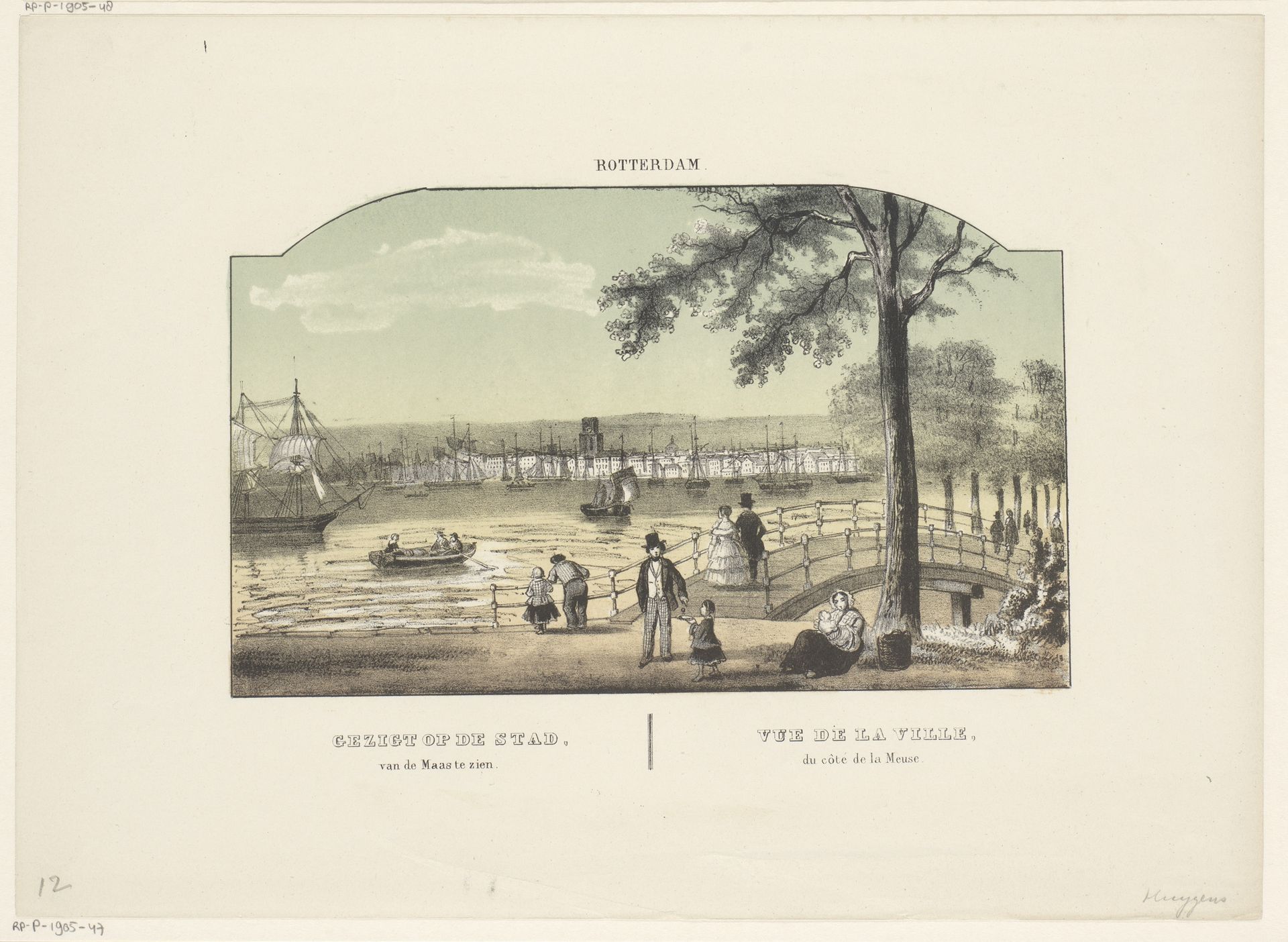 Gezicht op Rotterdam vanaf de Maas by Frederik Lodewijk Huygens