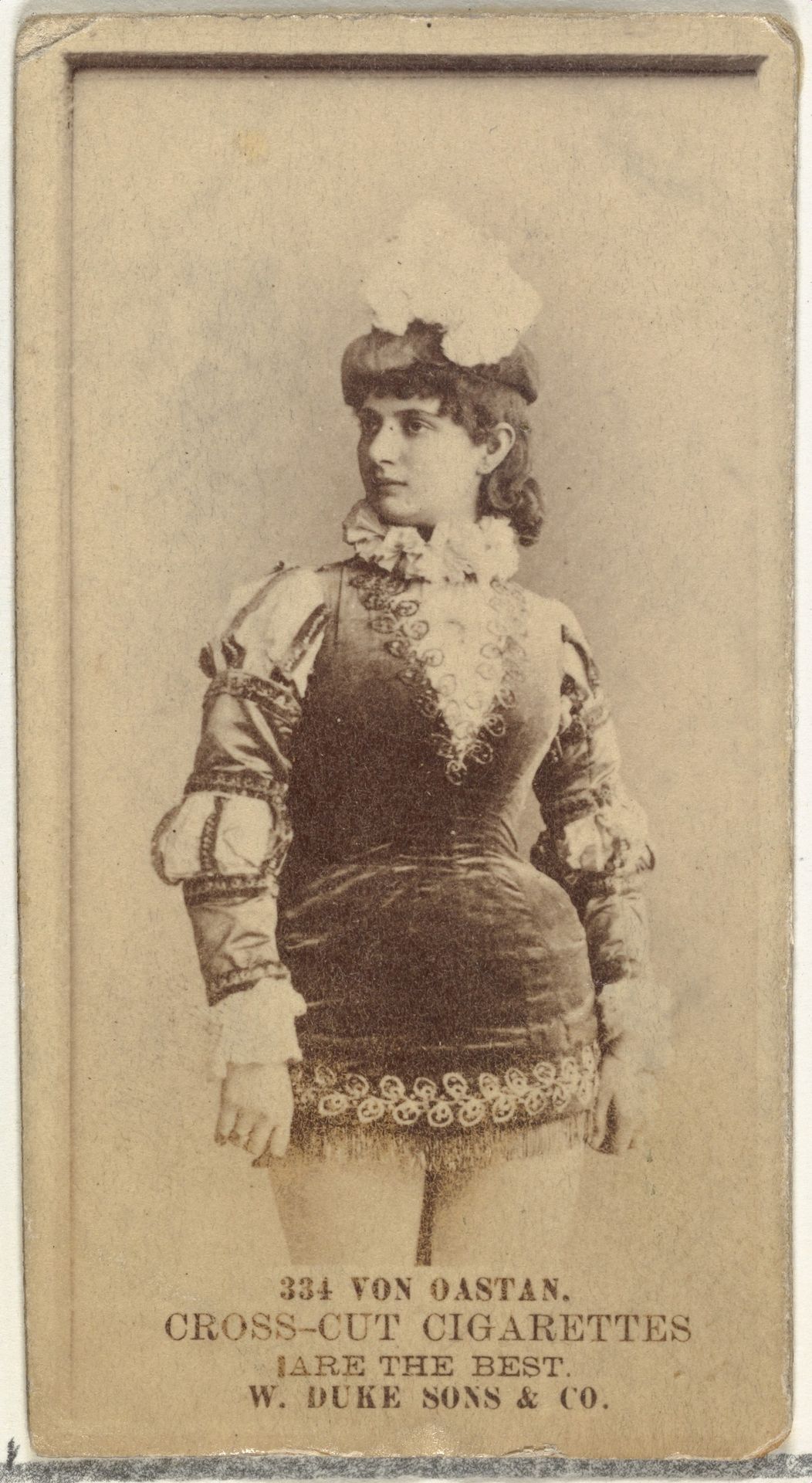 Card Number 334, Von Oastan, from the Actors and Actresses series (N145-3) issued by Duke Sons & Co. to promote Cross Cut Cigarettes by W. Duke, Sons & Co.