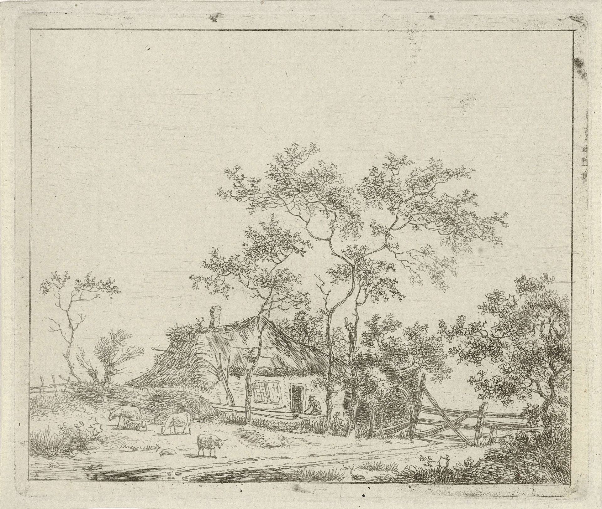 Boerderij met vier schapen by Hermanus Fock