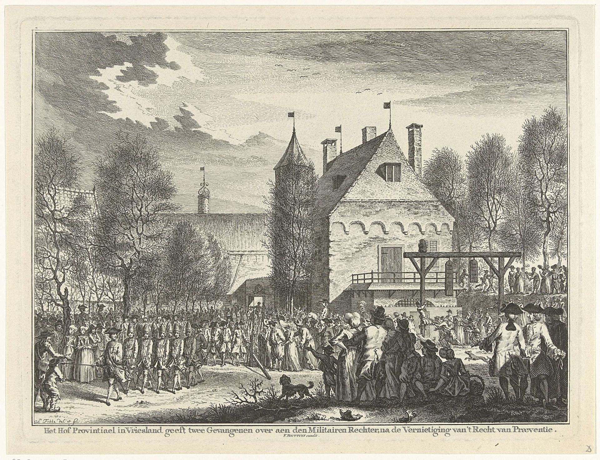 Overdracht van twee gevangenen aan de militaire rechter, 1753 by Simon Fokke