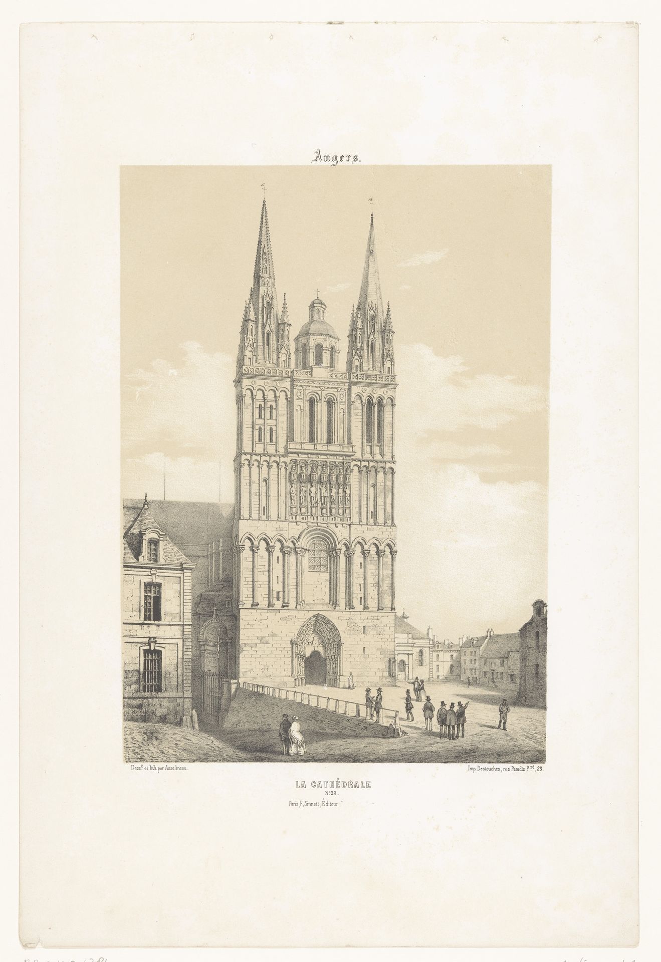Zicht op de kathedraal van Angers by Léon Auguste Asselineau