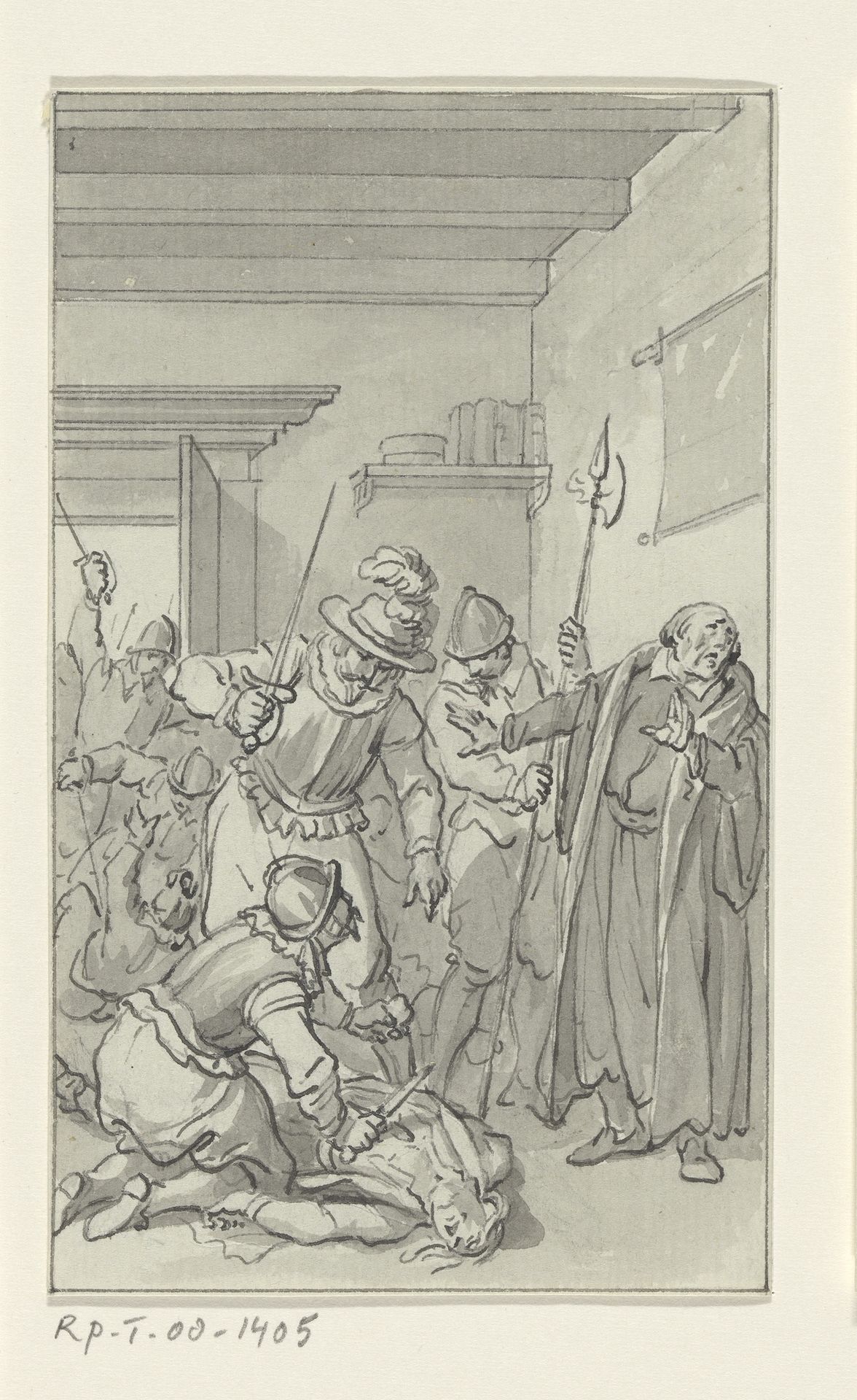 Mishandeling van de zoon van de geleerde Hortensius door de Spanjaarden te Naarden, 1 december 1572 by Jacobus Buys