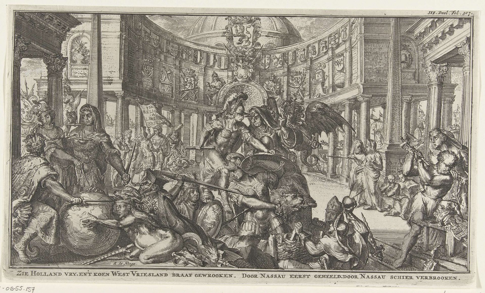 Allegorie rond de rol van Nassau in de eenheid van de Republiek by Romeyn de Hooghe