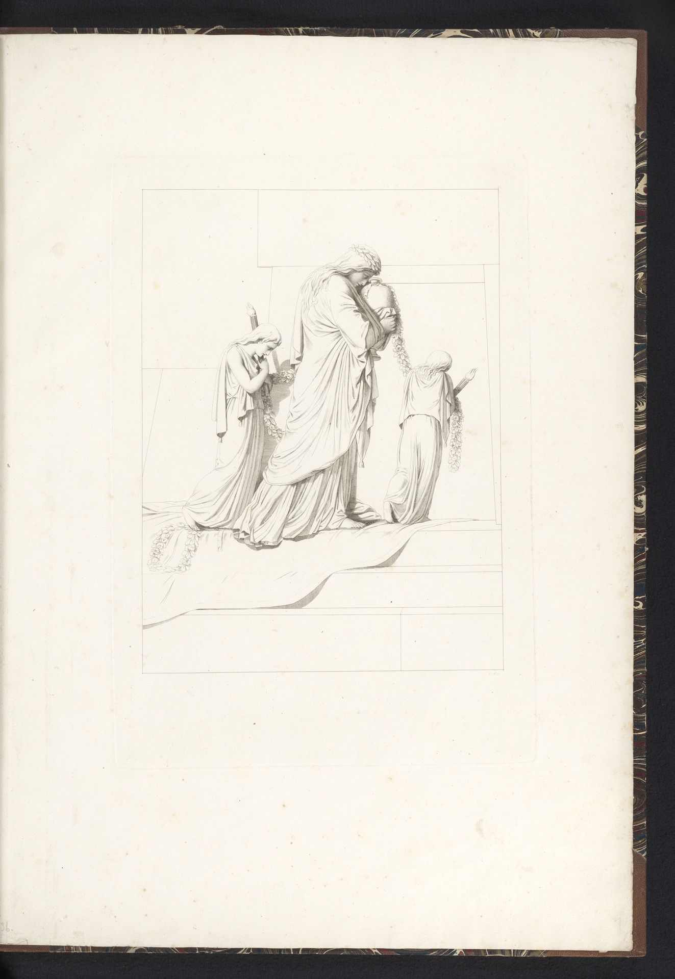 Treurende vrouw met urn, begeleid door twee meisjes met fakkels en een bloemenguirlande by Karl Joseph Aloys Agricola