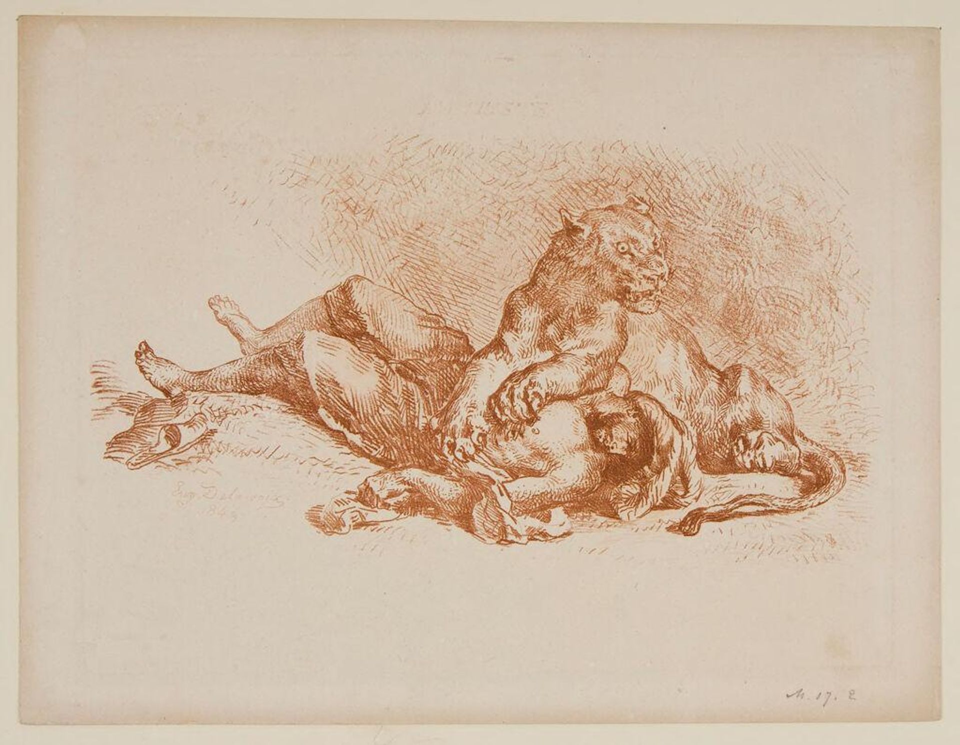Lioness Mauling the Chest of an Arab by Eugène Delacroix