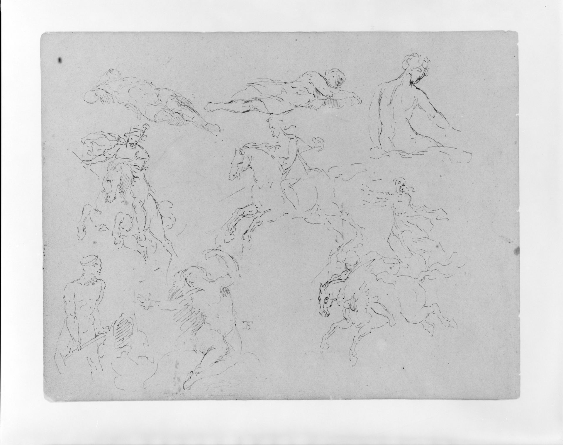 Nine Figure Sketches, Including Three Galloping Equestrains (from Sketchbook) by Thomas Sully