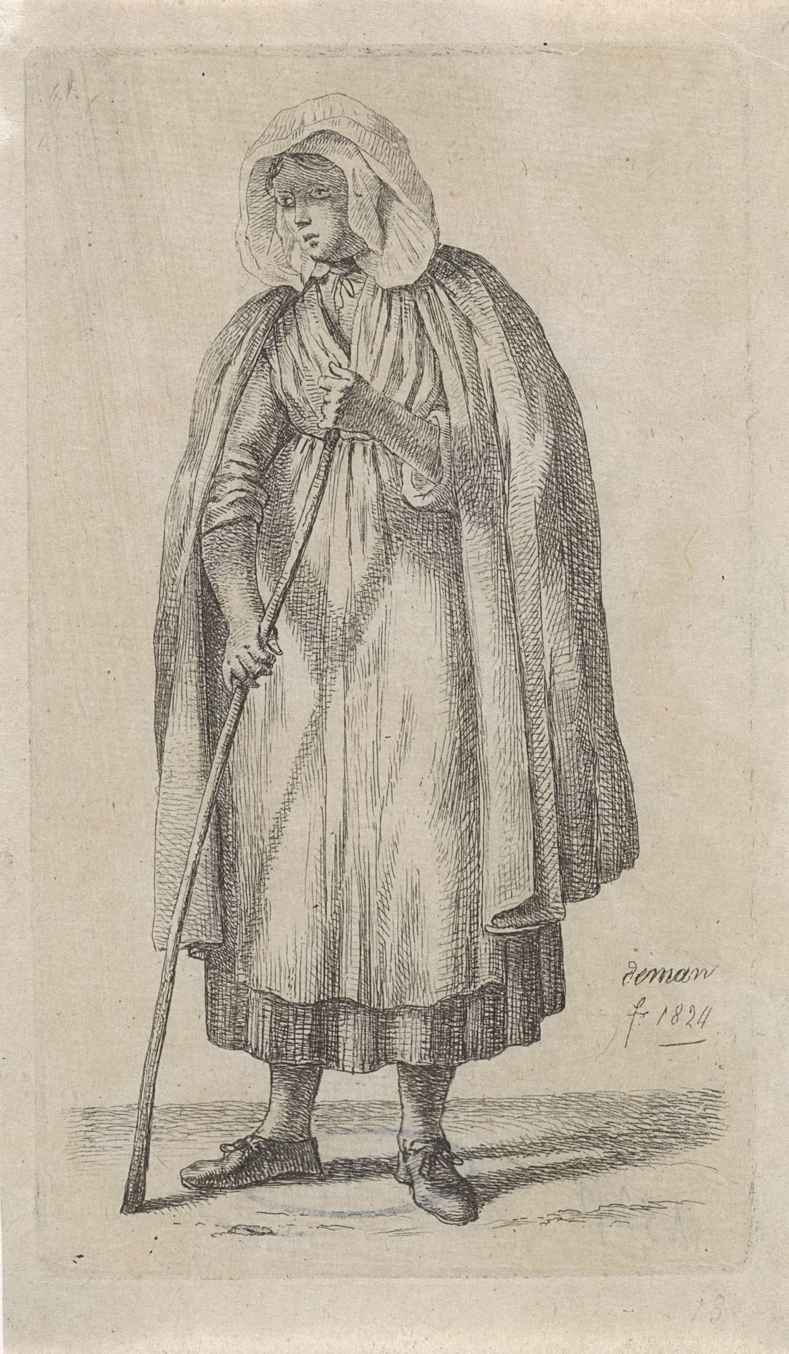 Vrouw met een mantel en een stok by Anthonie Willem Hendrik Nolthenius de Man