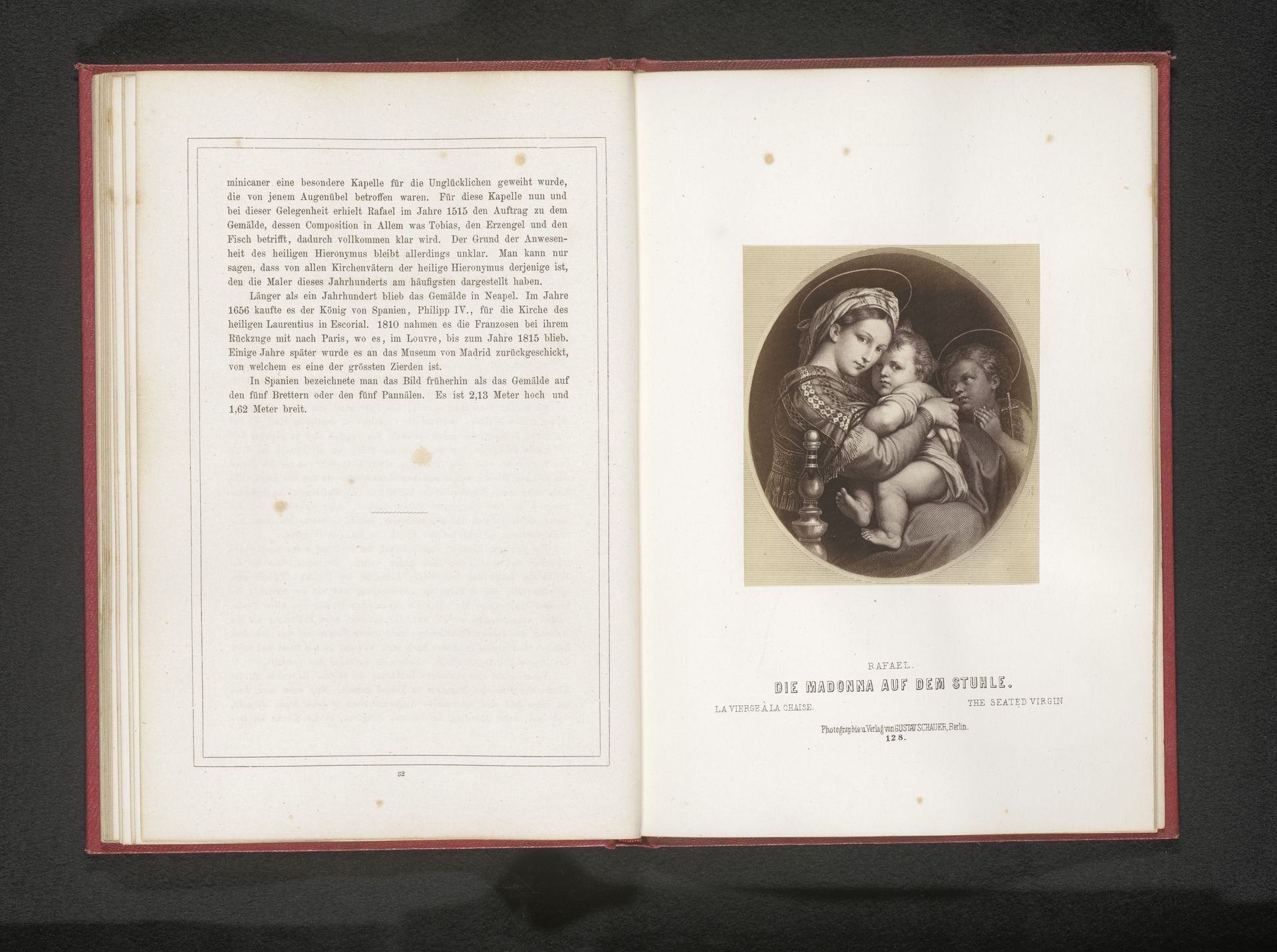 Fotoreproductie van een prent naar een schilderij, voorstellende de Madonna met de stoel by Gustav Schauer