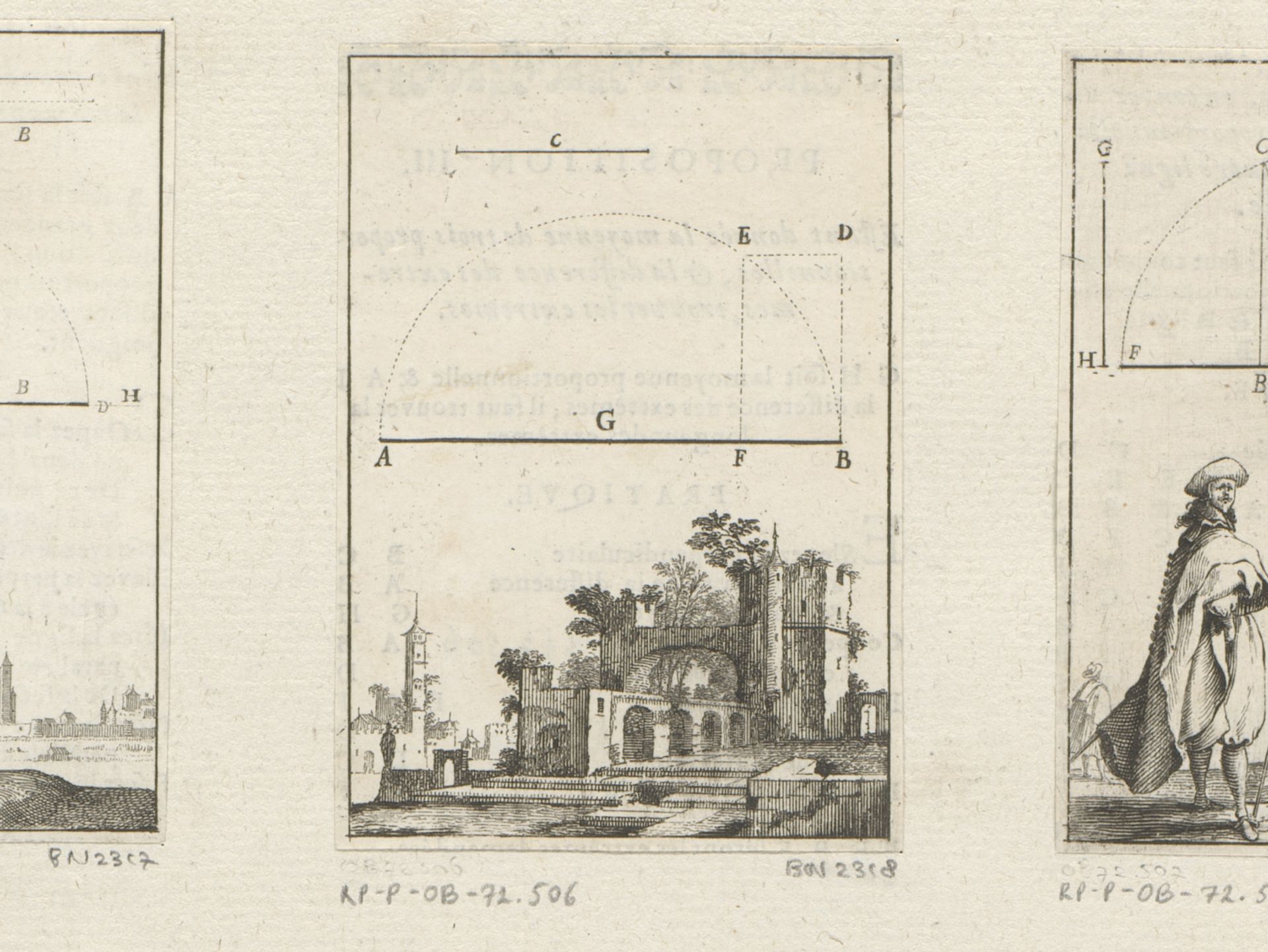 Lijnstuk met onderaan een ruïne van een kasteel by Sébastien Leclerc I