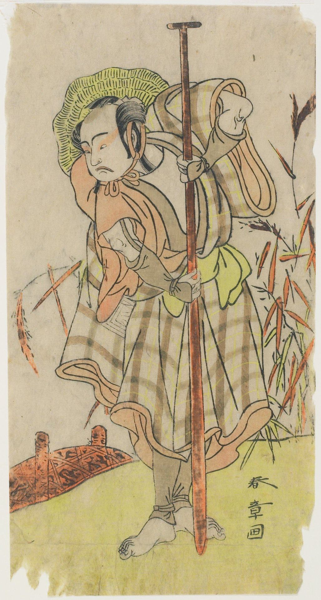 An Actor in a Role Standing with a Paddle by Katsukawa Shunsho