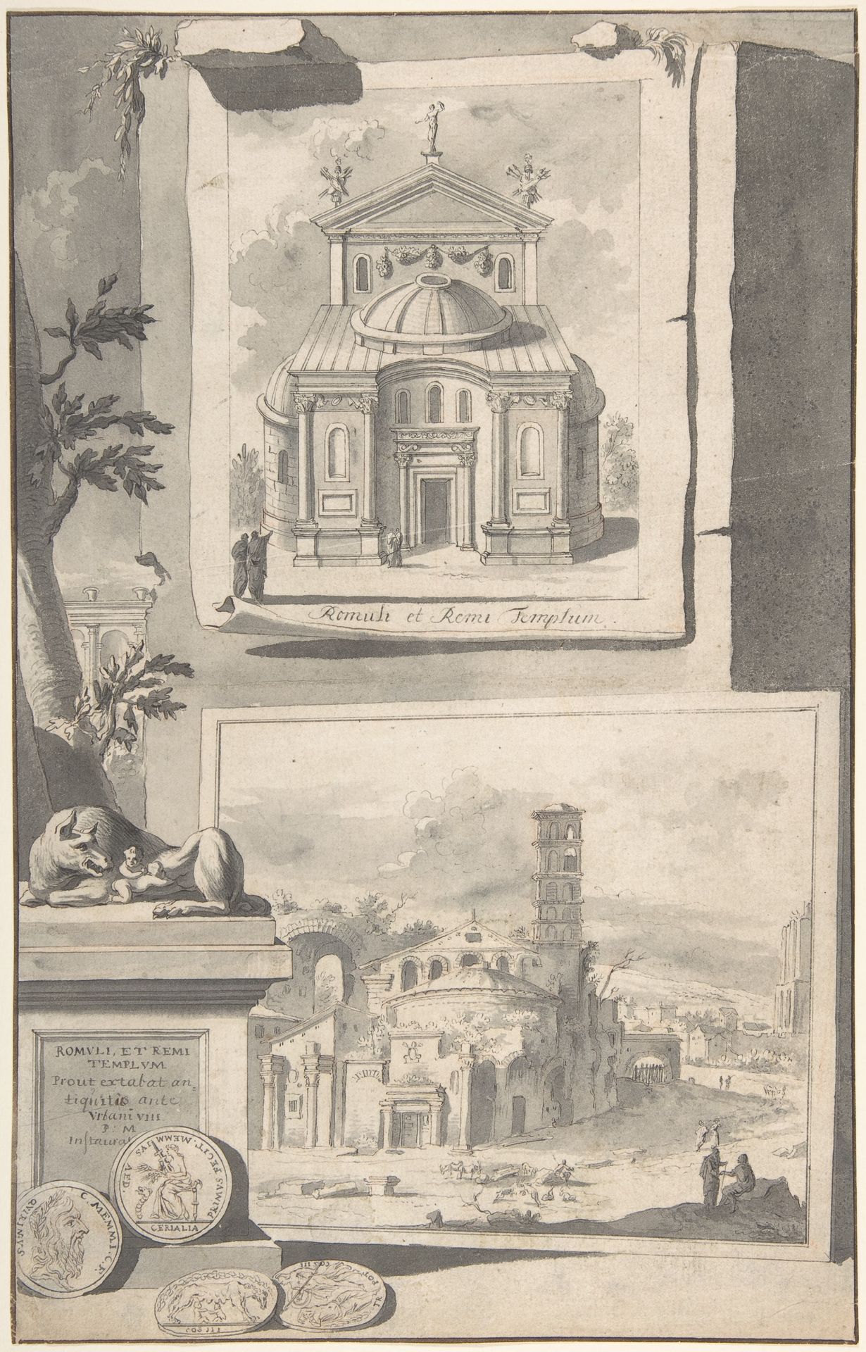 A Reconstruction of the Temple of Romulus and Remus (above) and a View of the Ruins (below) by Jan Goeree