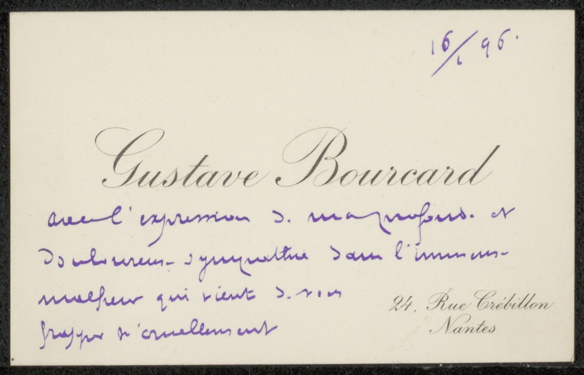 Visitekaartje aan Philip Zilcken by Gustave Bourcard