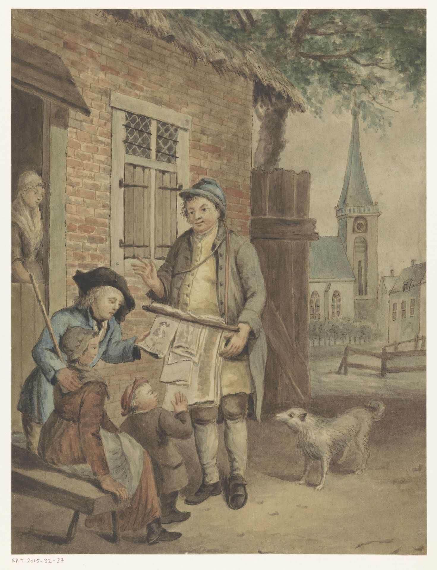Rondreizende prentverkoper in een dorp by Anonymous