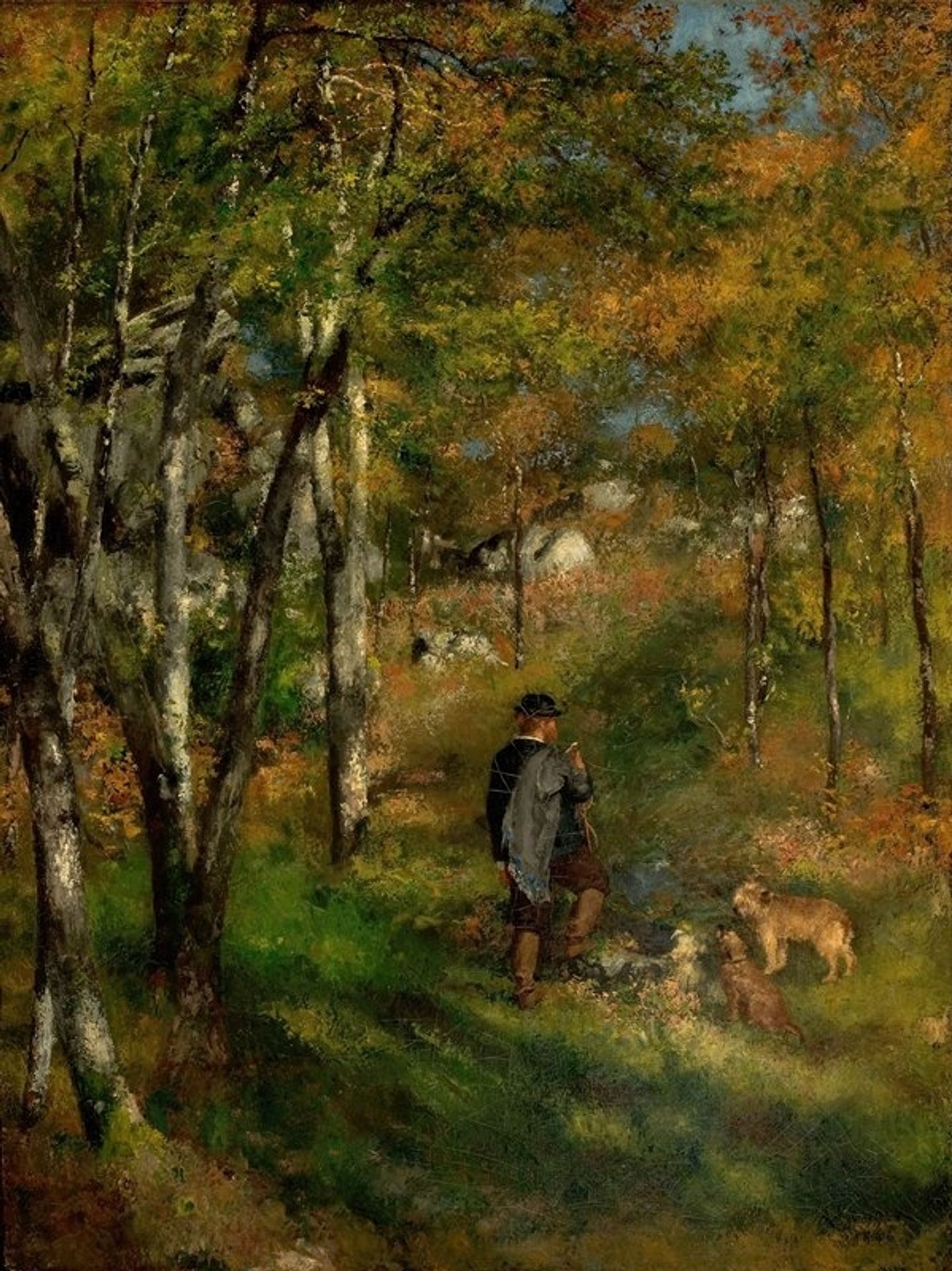 Jules Le Coeur and his dogs in the forest of Fontainebleau by Pierre-Auguste Renoir