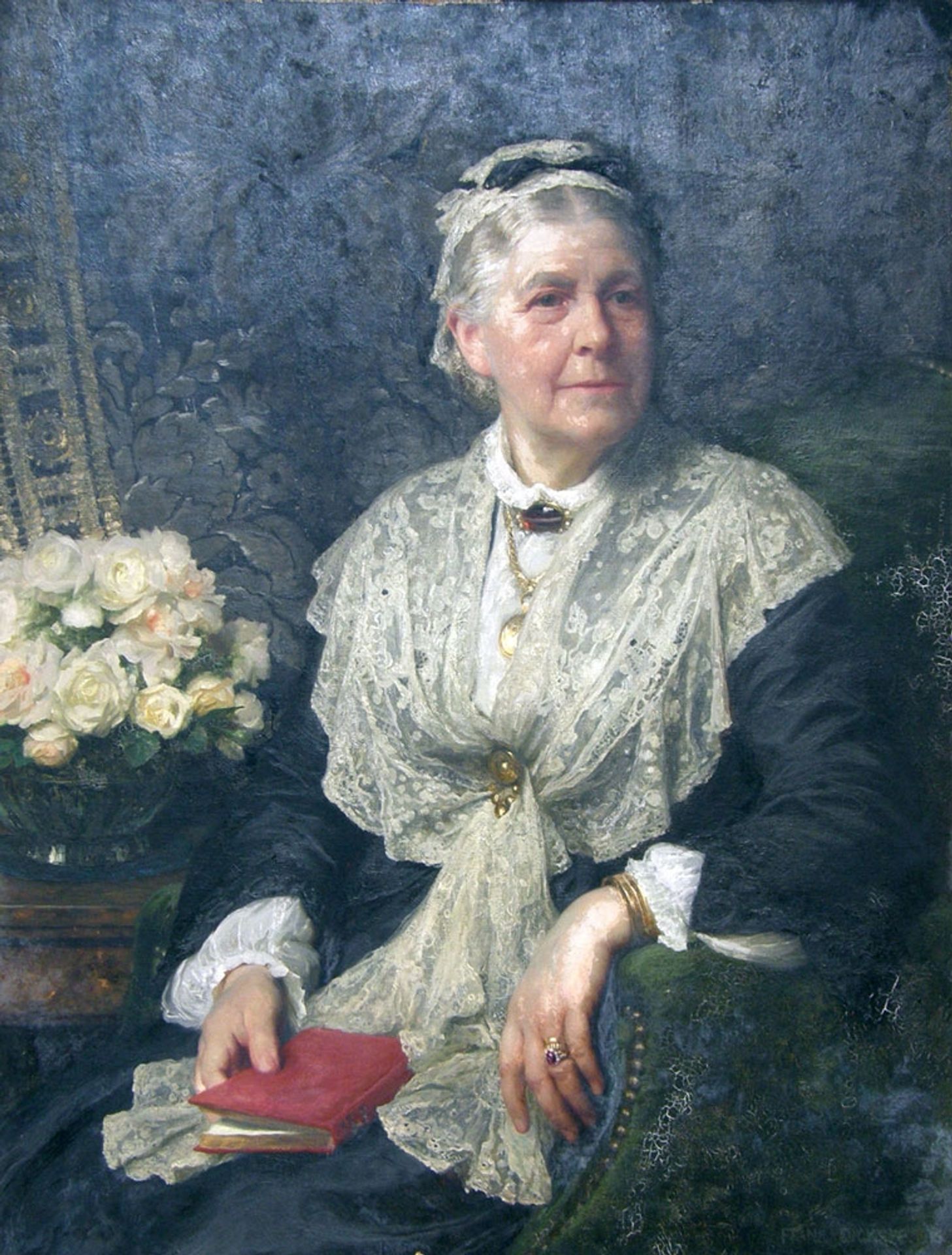 Portrait of a lady in a lace edged dress by Frank Dicksee