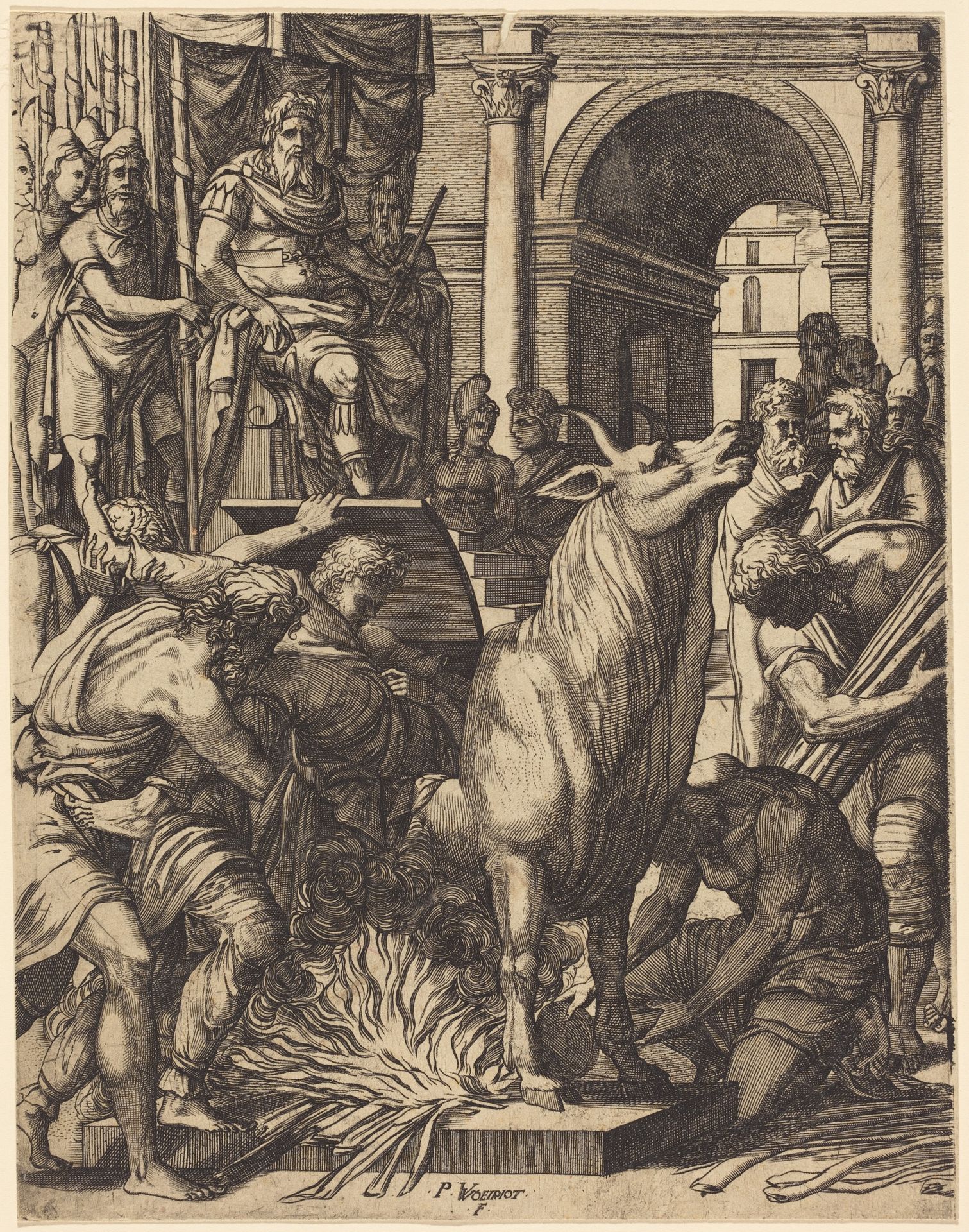 The Brazen Bull of Phalarus by Pierre II Woeiriot de Bouzey