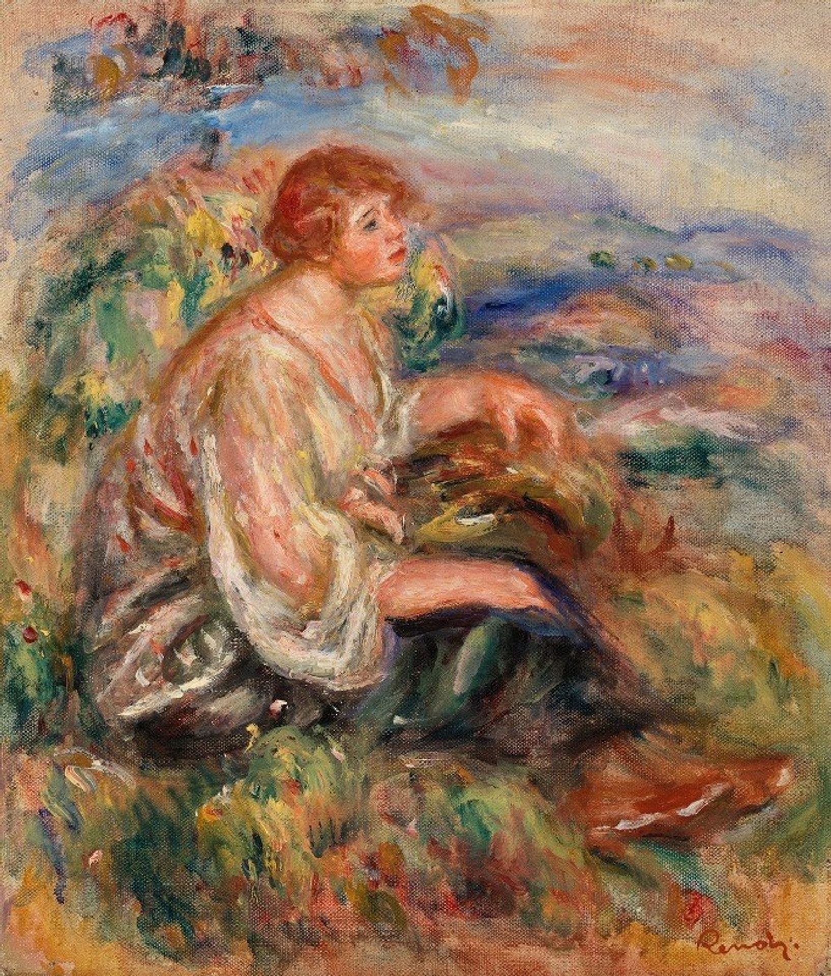 Woman in Tulle Blouse and Black Skirt by Pierre-Auguste Renoir