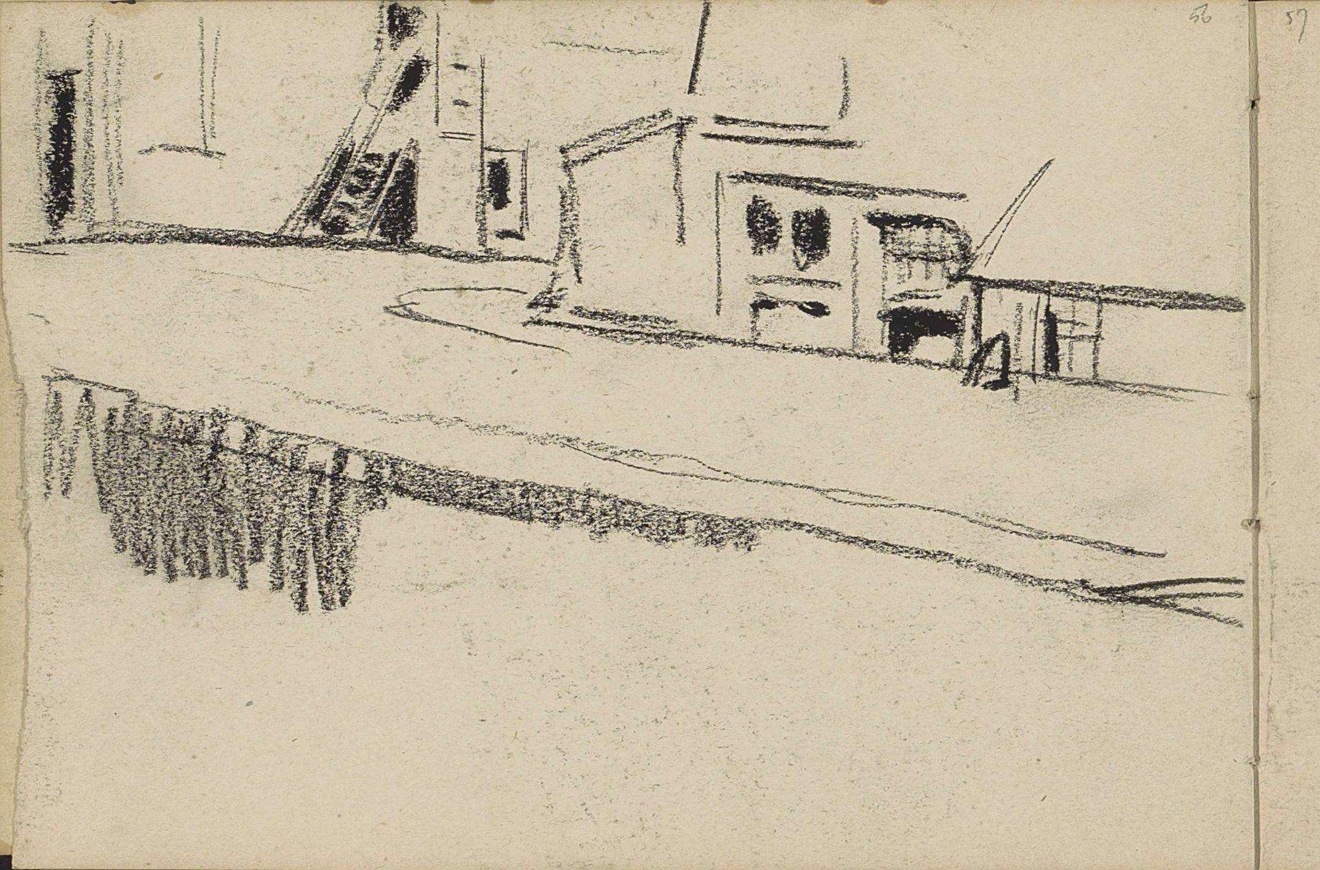 Straatgezicht in Amsterdam met de panden Krom Boomssloot 69 en Korte Dijkstraat 2 by Willem Witsen