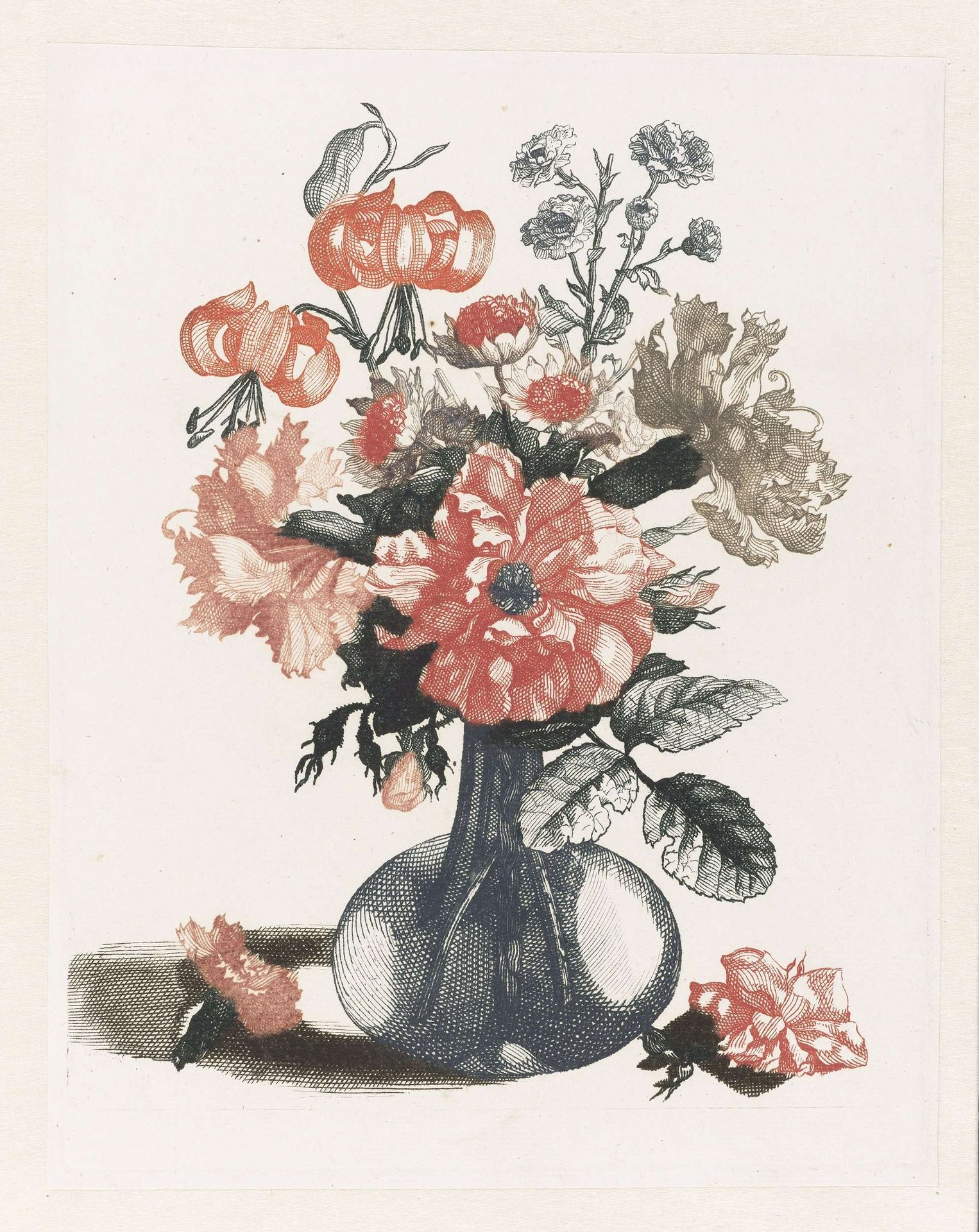 Five Prints of Flowers in Glass Vases by Anonymous