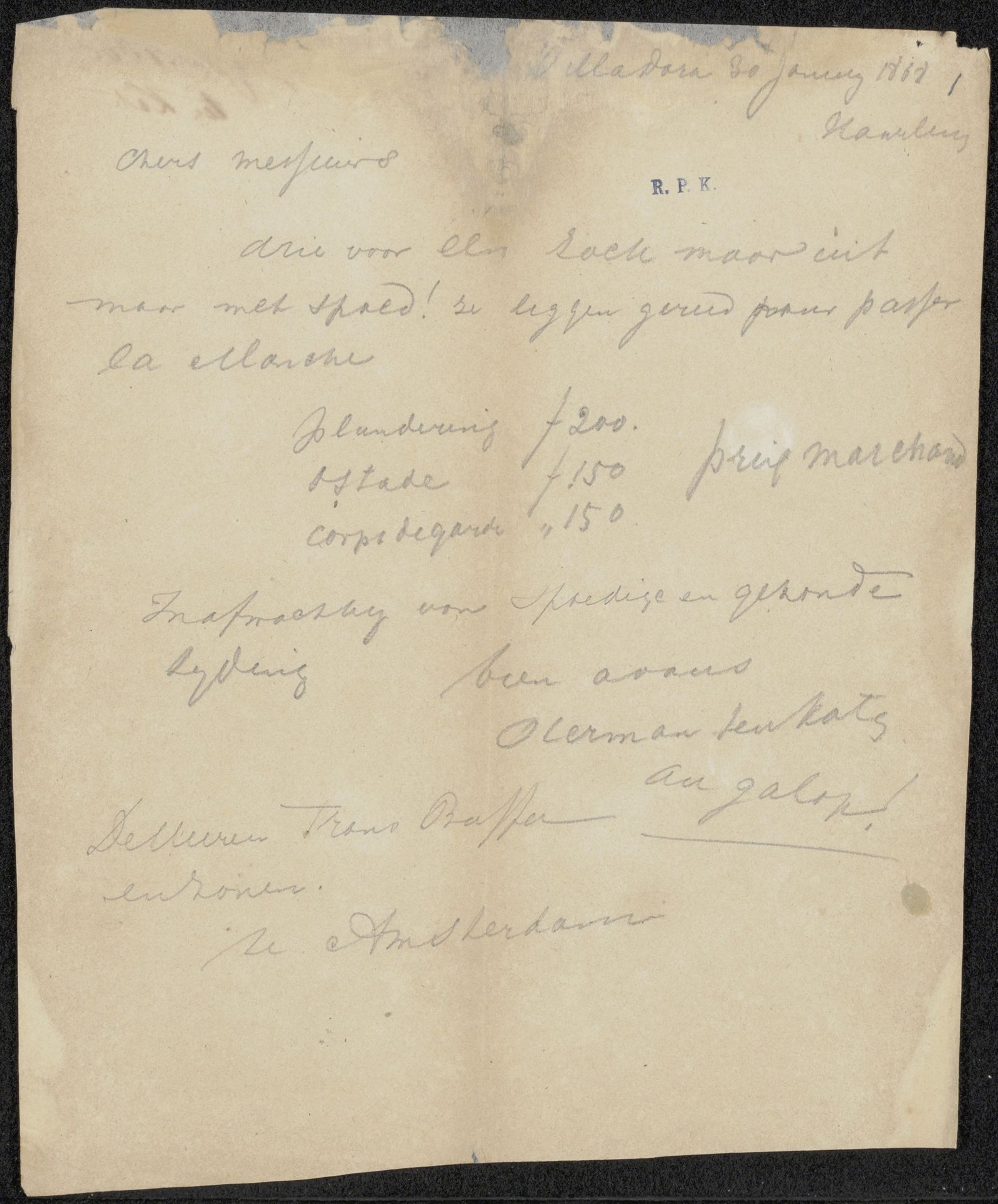 Brief aan Frans Buffa en Zonen by Herman Frederik Carel ten Kate