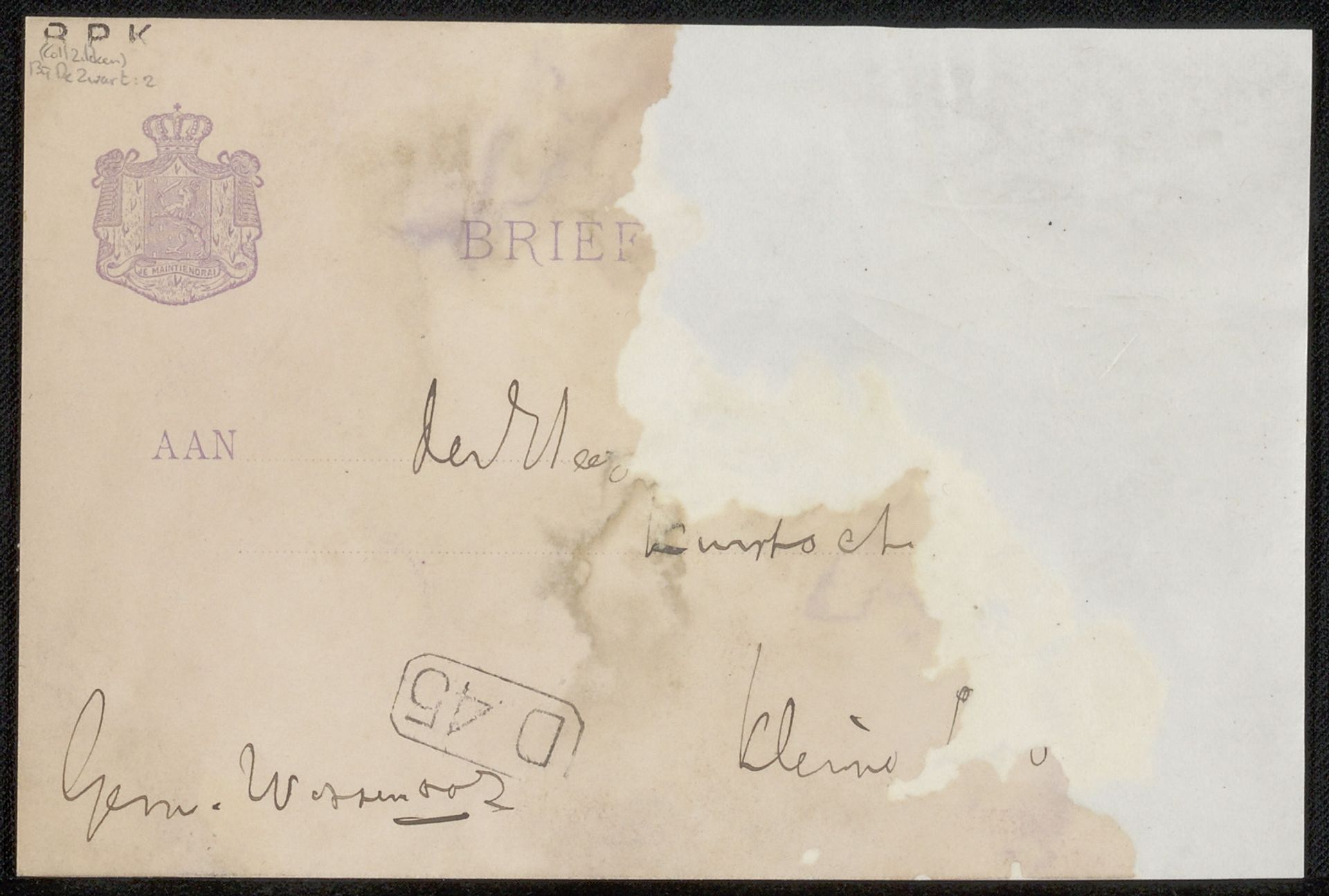 Briefkaart aan Philip Zilcken by Willem de Zwart