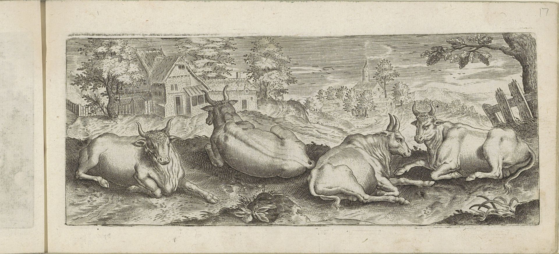 Vier liggende stieren in een landschap by Marcus (I) Gheeraerts