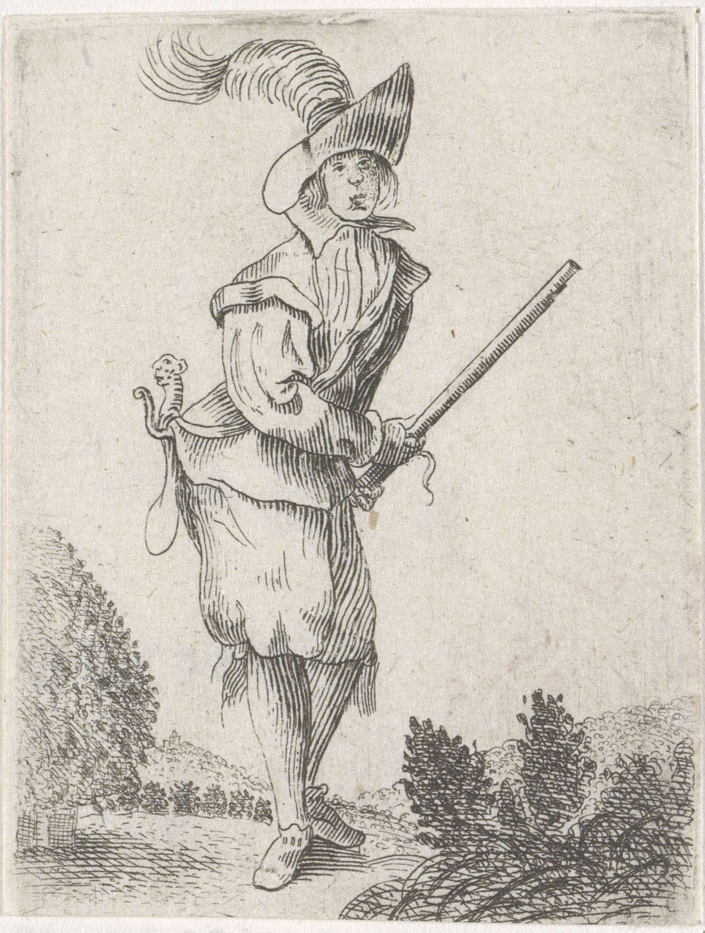 Edelman met stok in een landschap by Anonymous