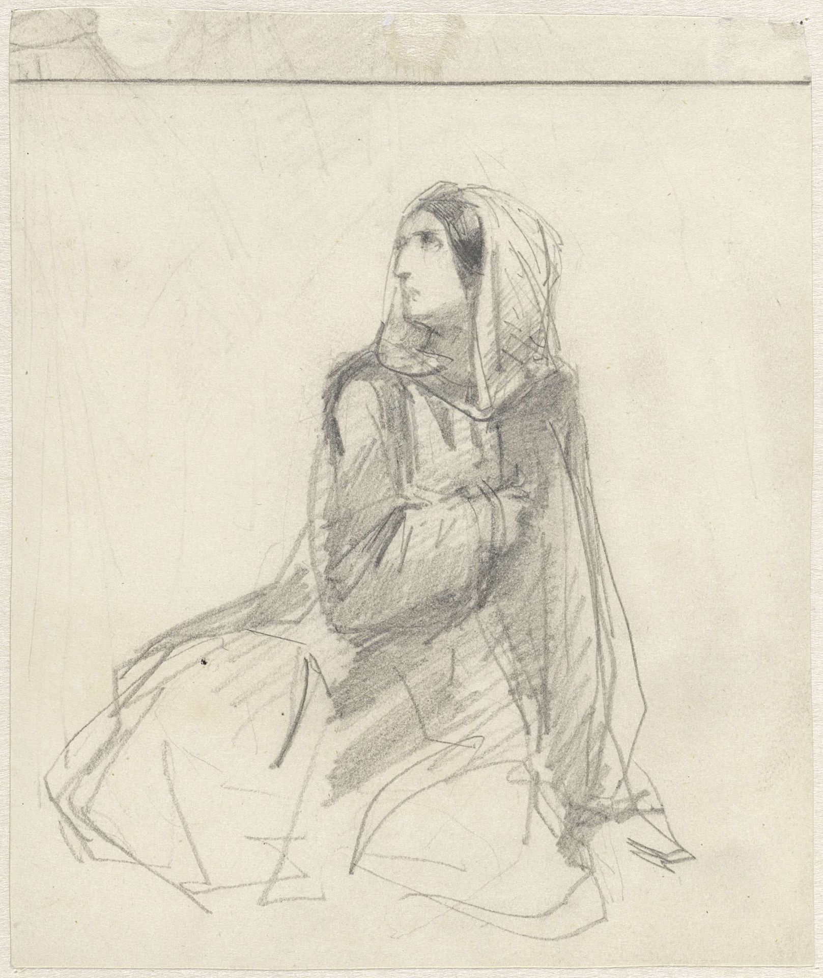 Schets van een vrouw, met een doek over het hoofd by Charles Rochussen