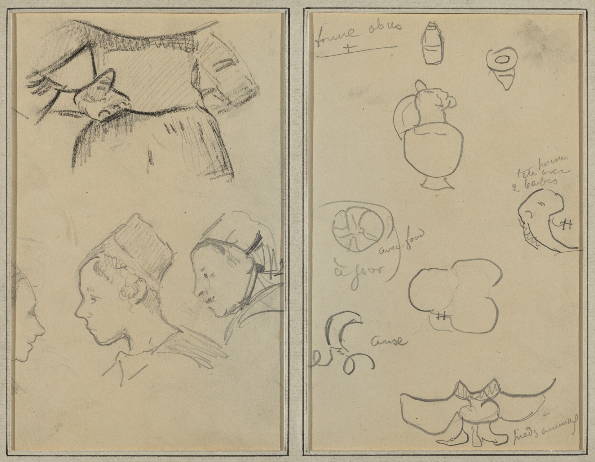 Four Studies of Breton Women; Shapes and Vases [verso] by Paul Gauguin