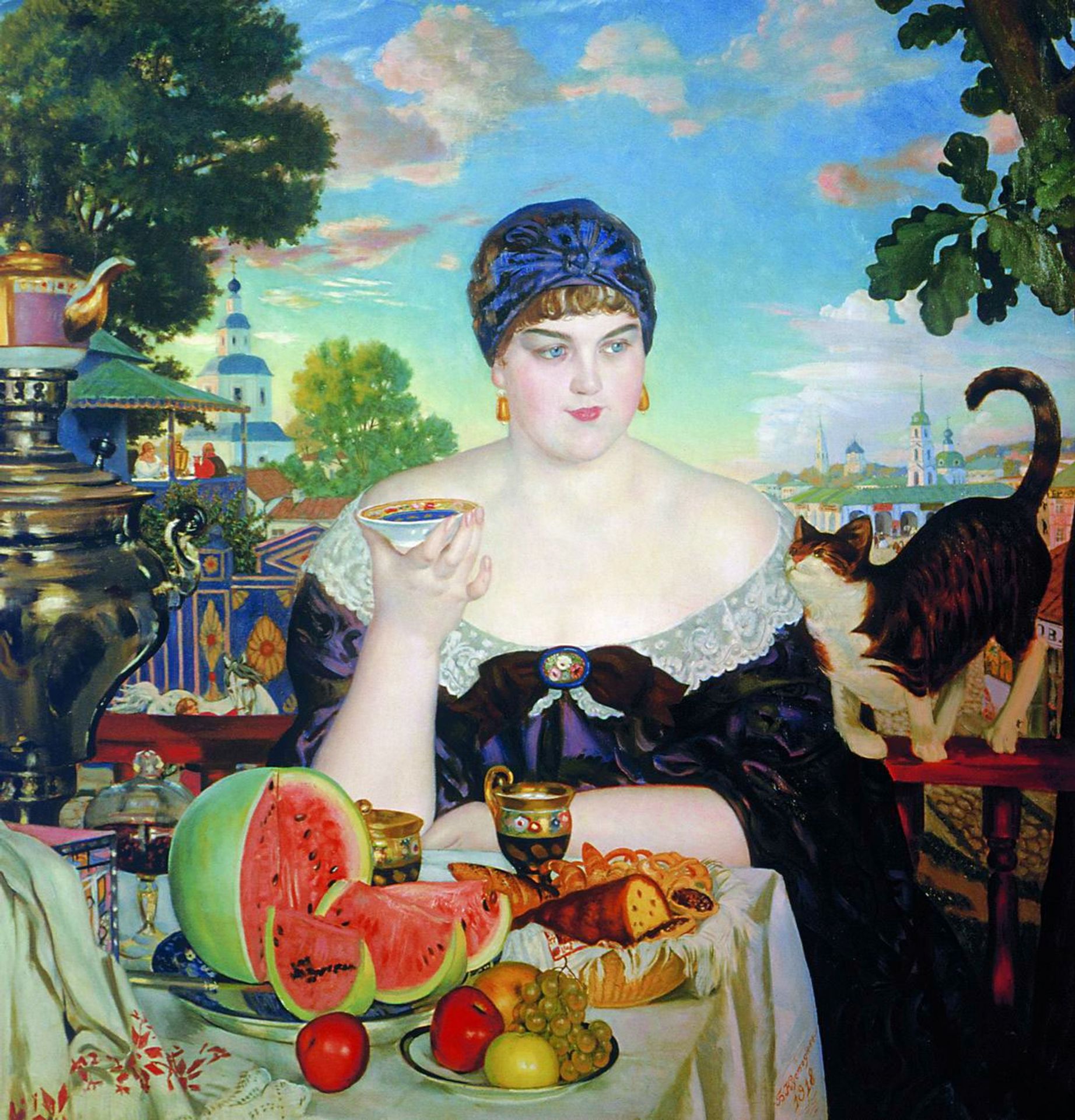 The Merchant's Wife at Tea by Boris Kustodiev