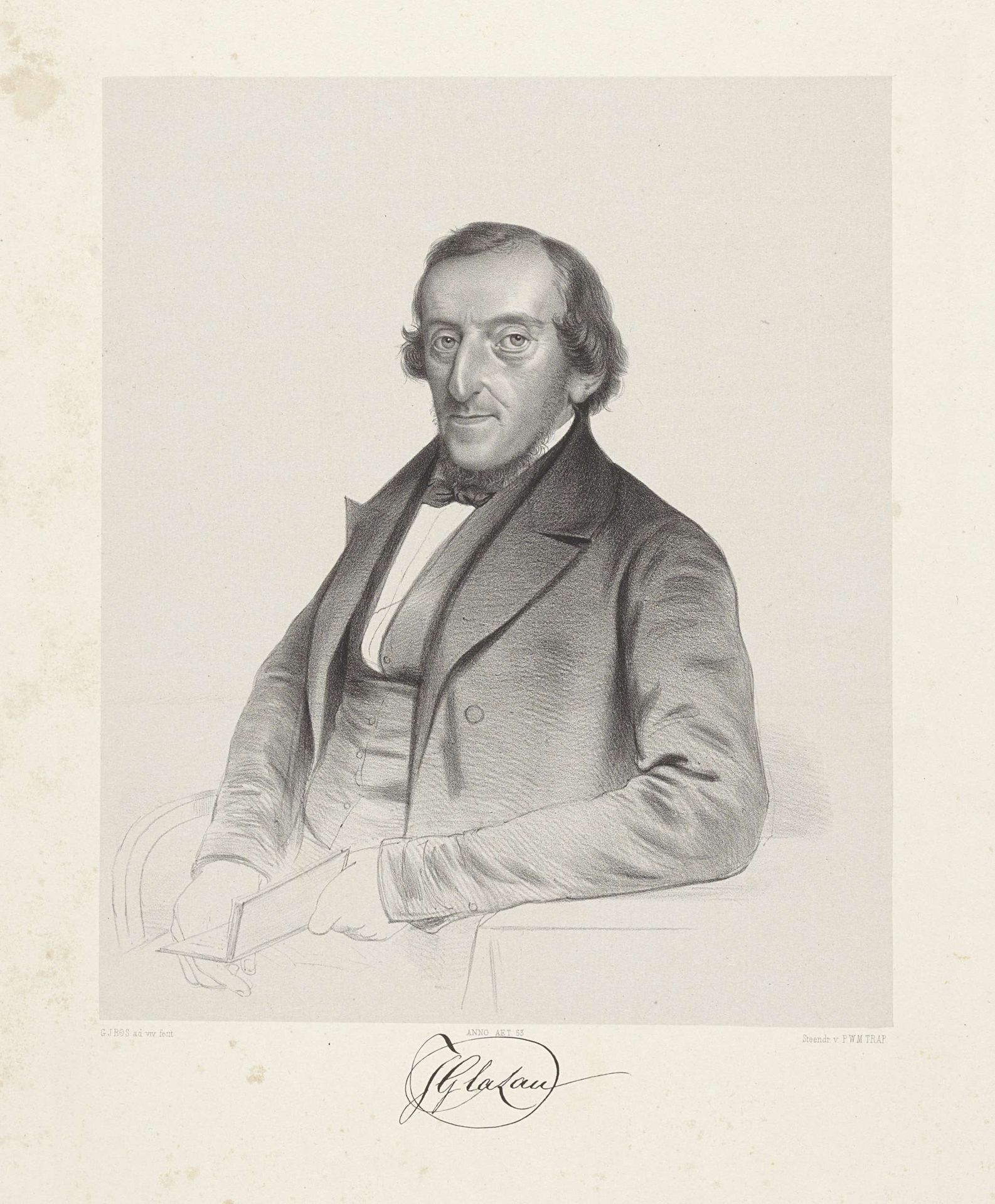Portret van Johannes Gerardus La Lau op 53 jarige leeftijd by Gerardus Johannes Bos
