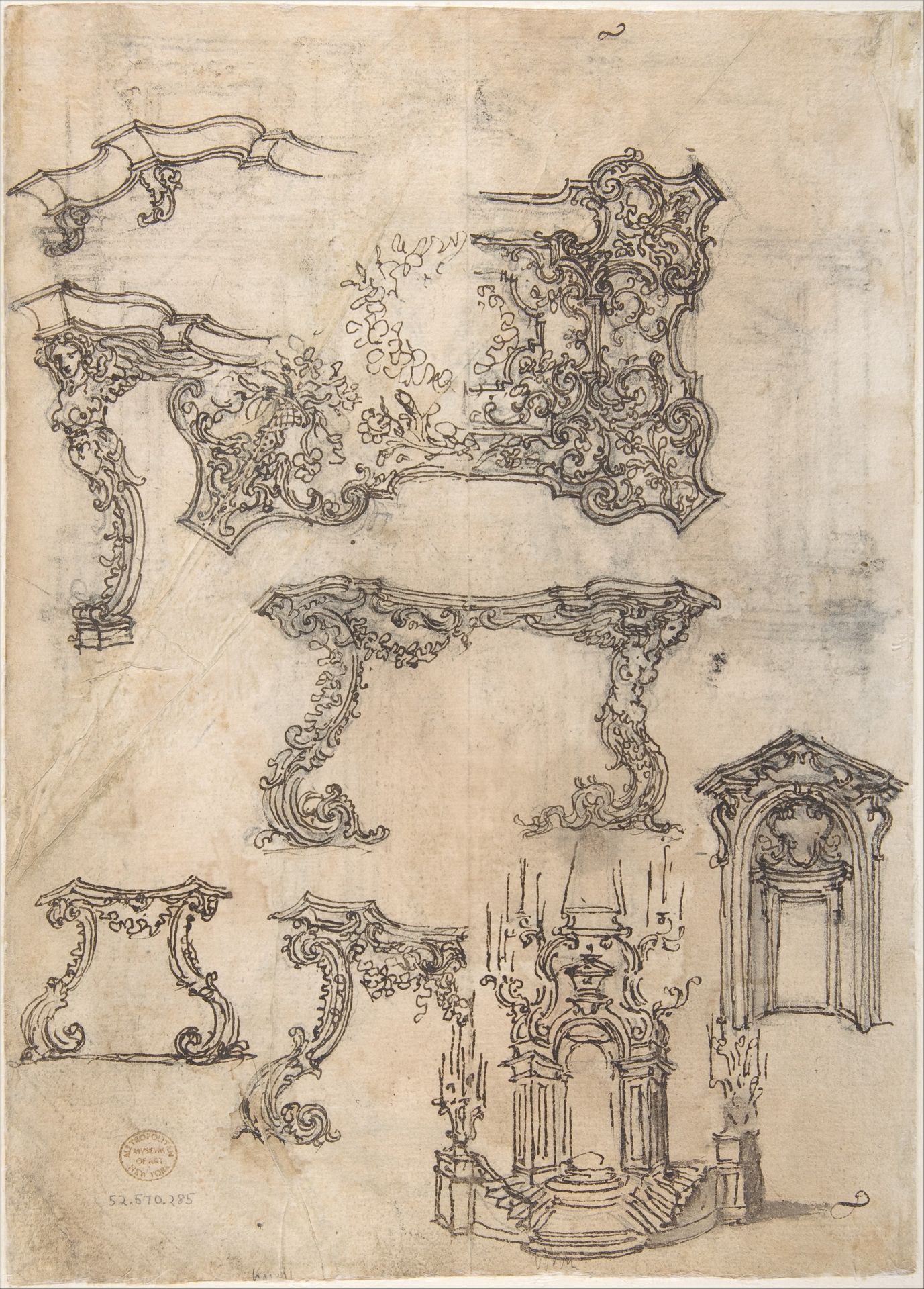 Sheet with Various Designs for Tables and a Funerary Monument by Giovanni Battista Foggini