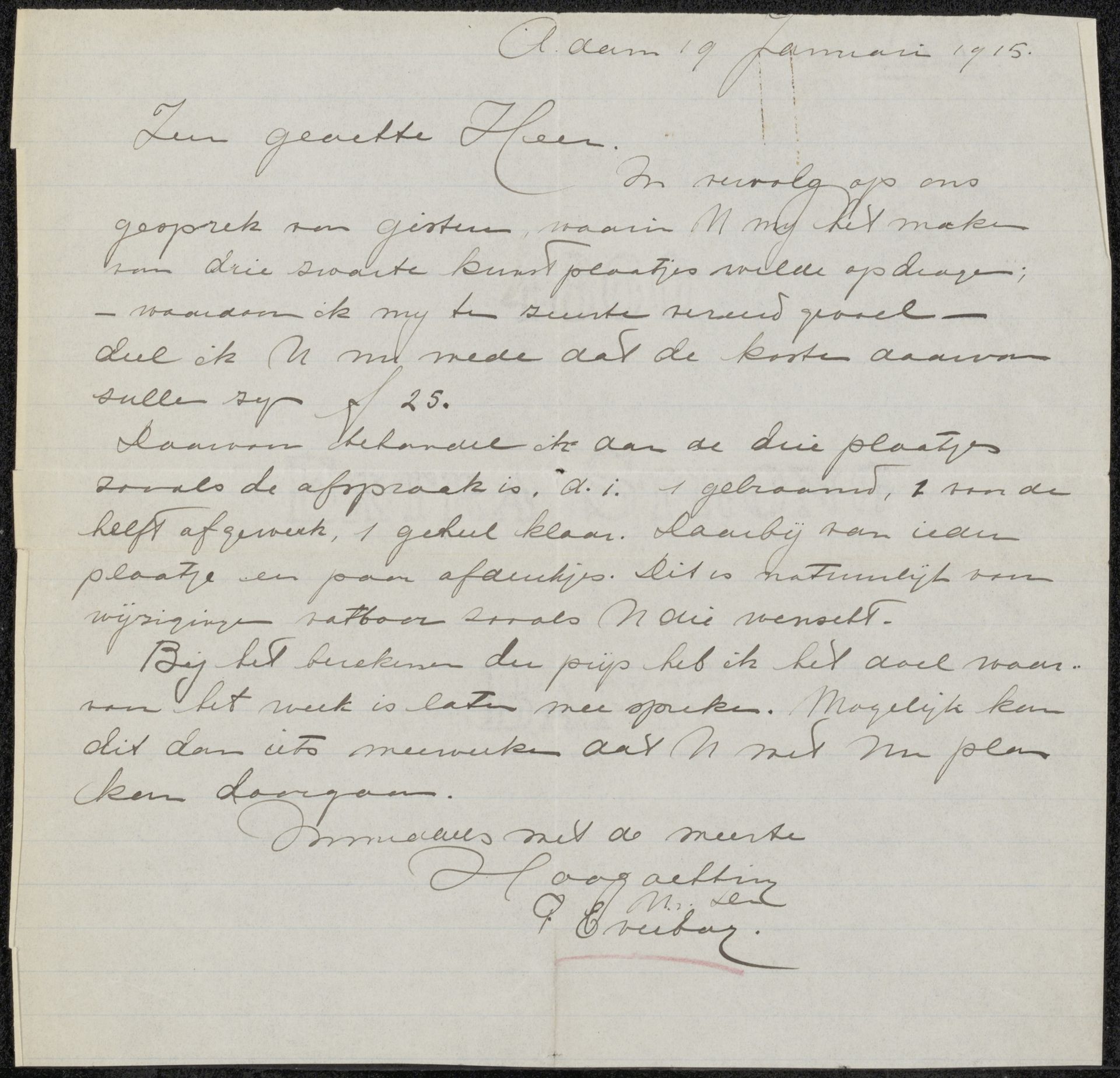 Brief aan jonkheer Hendrik Teding van Berkhout (1879-1969) by Frans Everbag