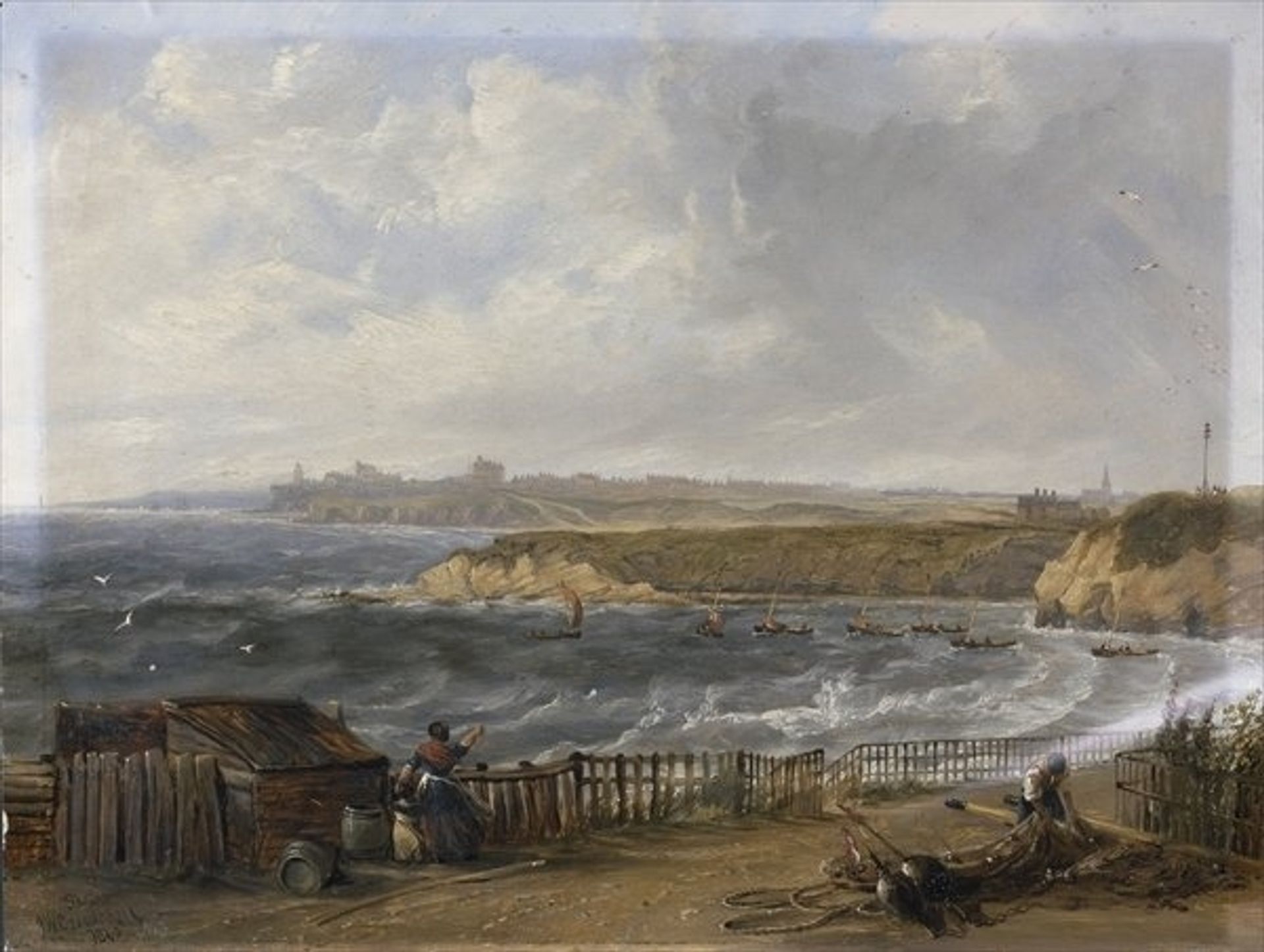 Cullercoats looking towards Tynemouth - Flood tide by John Wilson Carmichael
