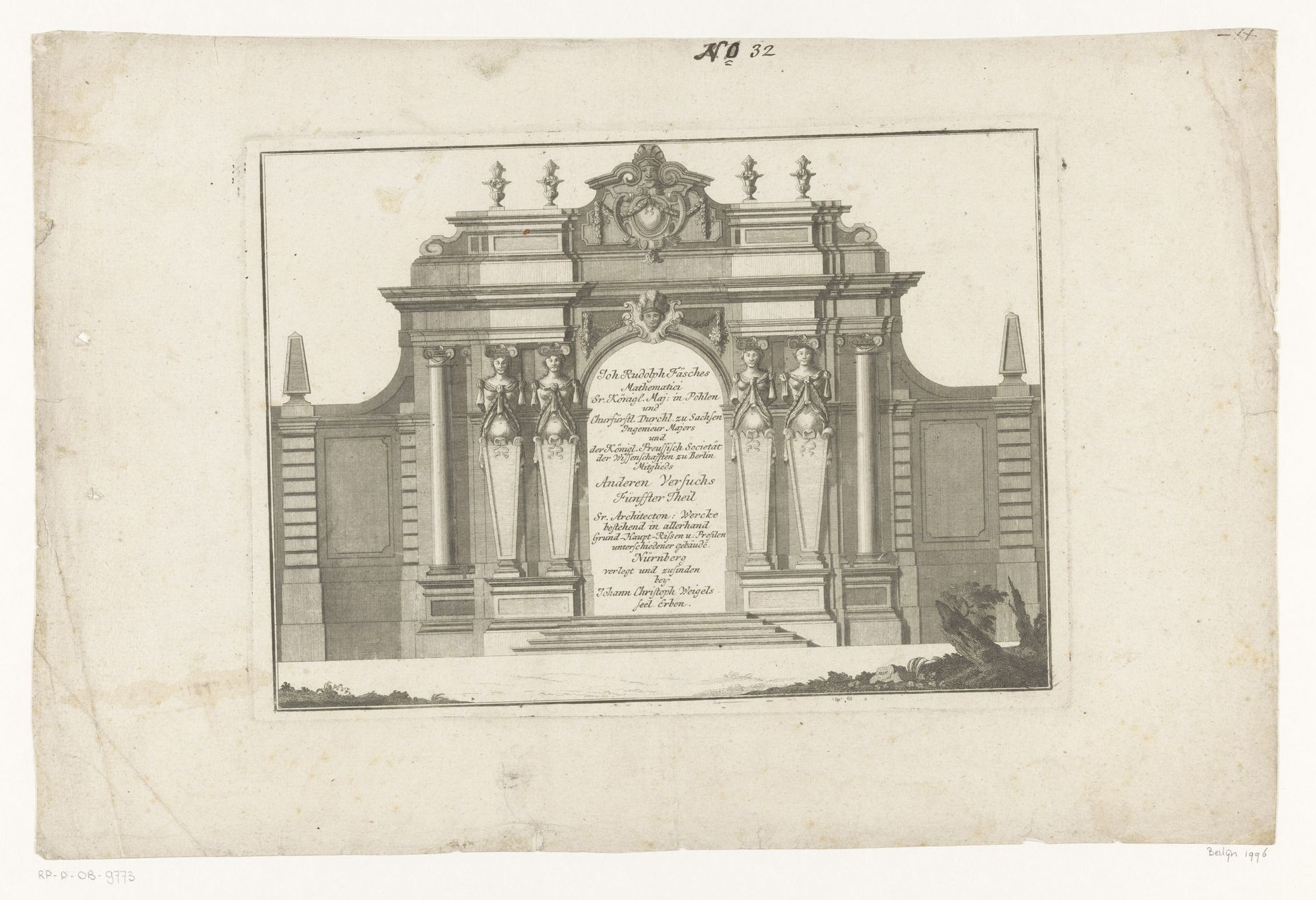 Façade met zuilen en kariatiden by Anonymous