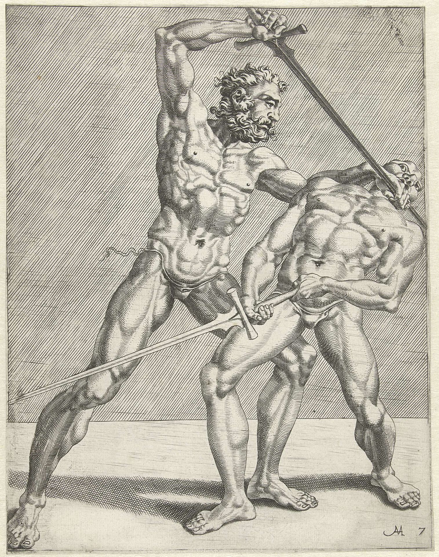 Twee zwaardvechters by Cornelis Bos