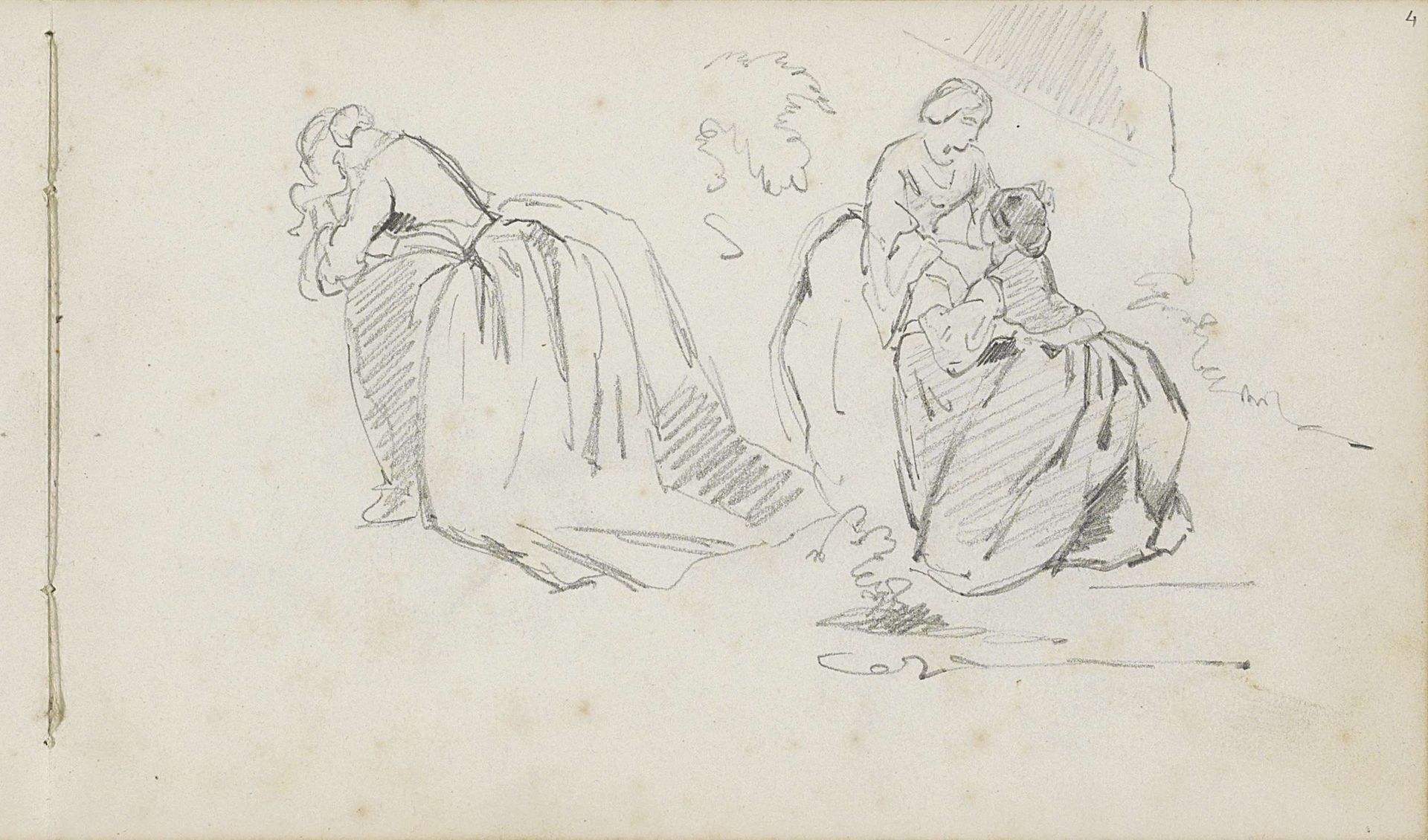 Voorovergebogen vrouw en een vrouw en meisje by Charles Rochussen