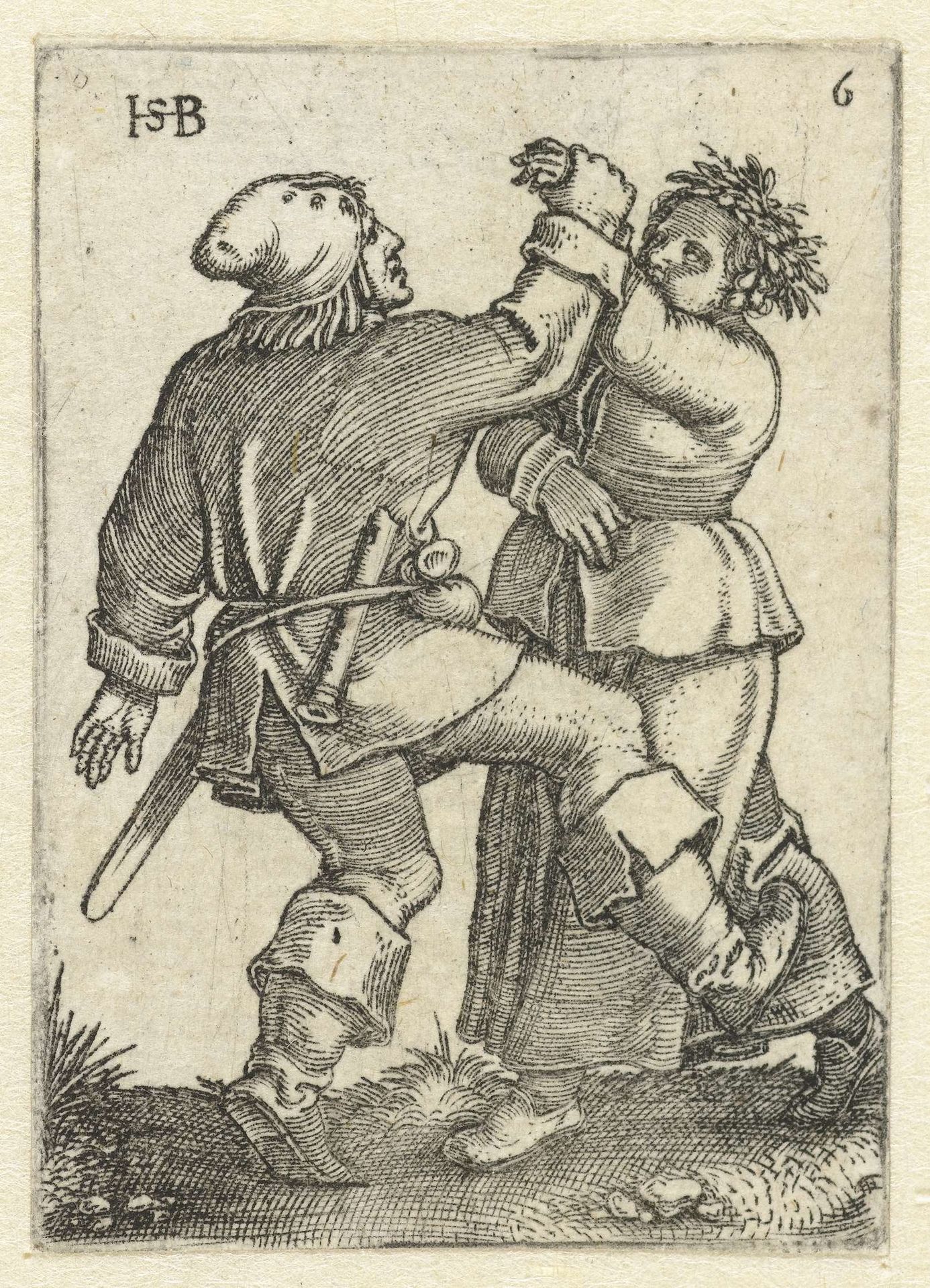 Dansend boerenpaar by Sebald Beham