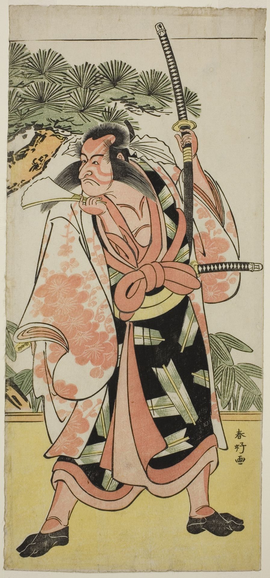 The Actor Ichikawa Danjuro V as Kajiwara Genta Kagesue in the Play Yuki Nazuna Saiwai Soga, Performed at the Kiri Theater in the First Month, 1787 by Katsukawa Shunkō
