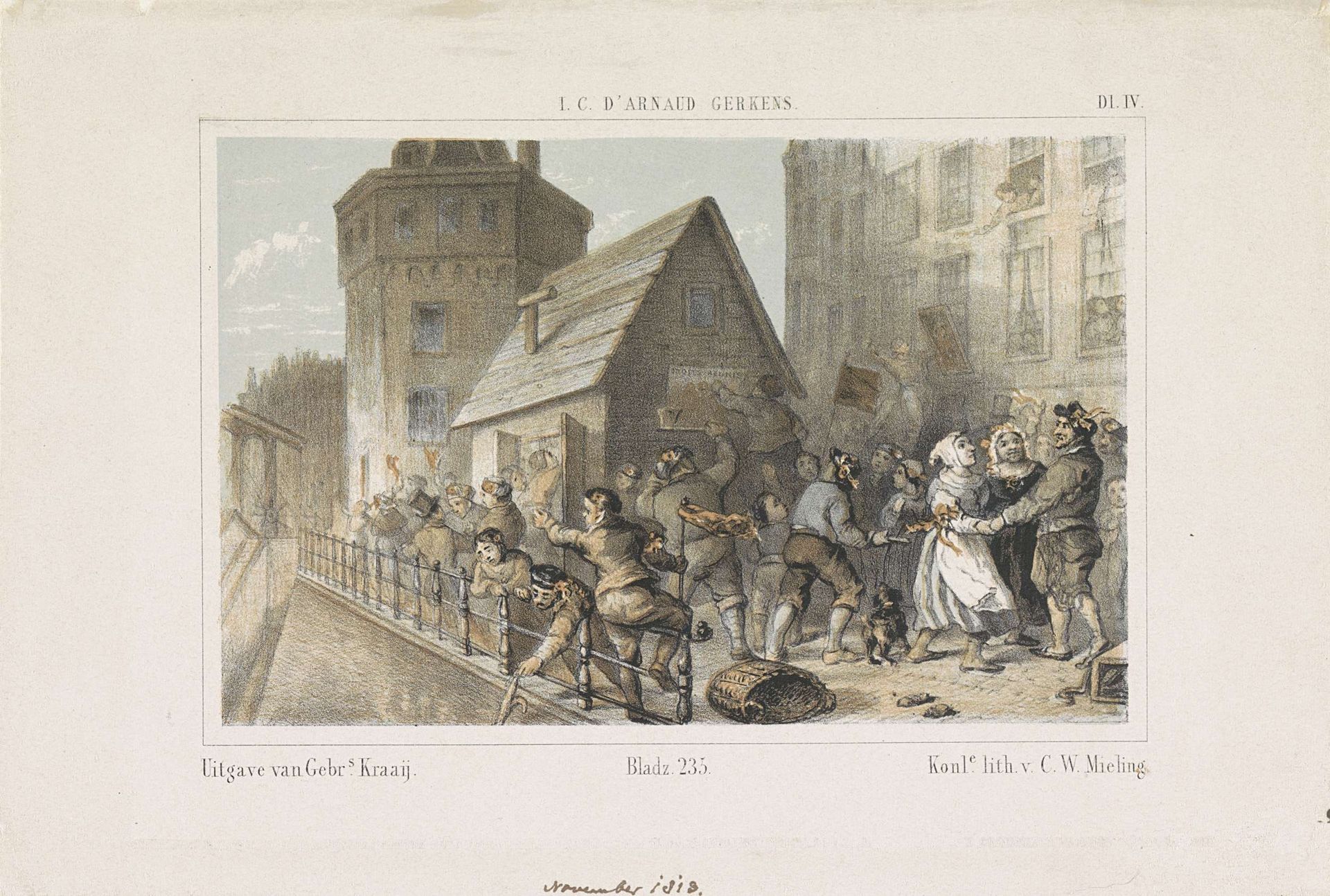 Verwoesting van het douanehuisje bij de Schreierstoren te Amsterdam, 1813 by Johannes Christiaan d' Arnaud Gerkens