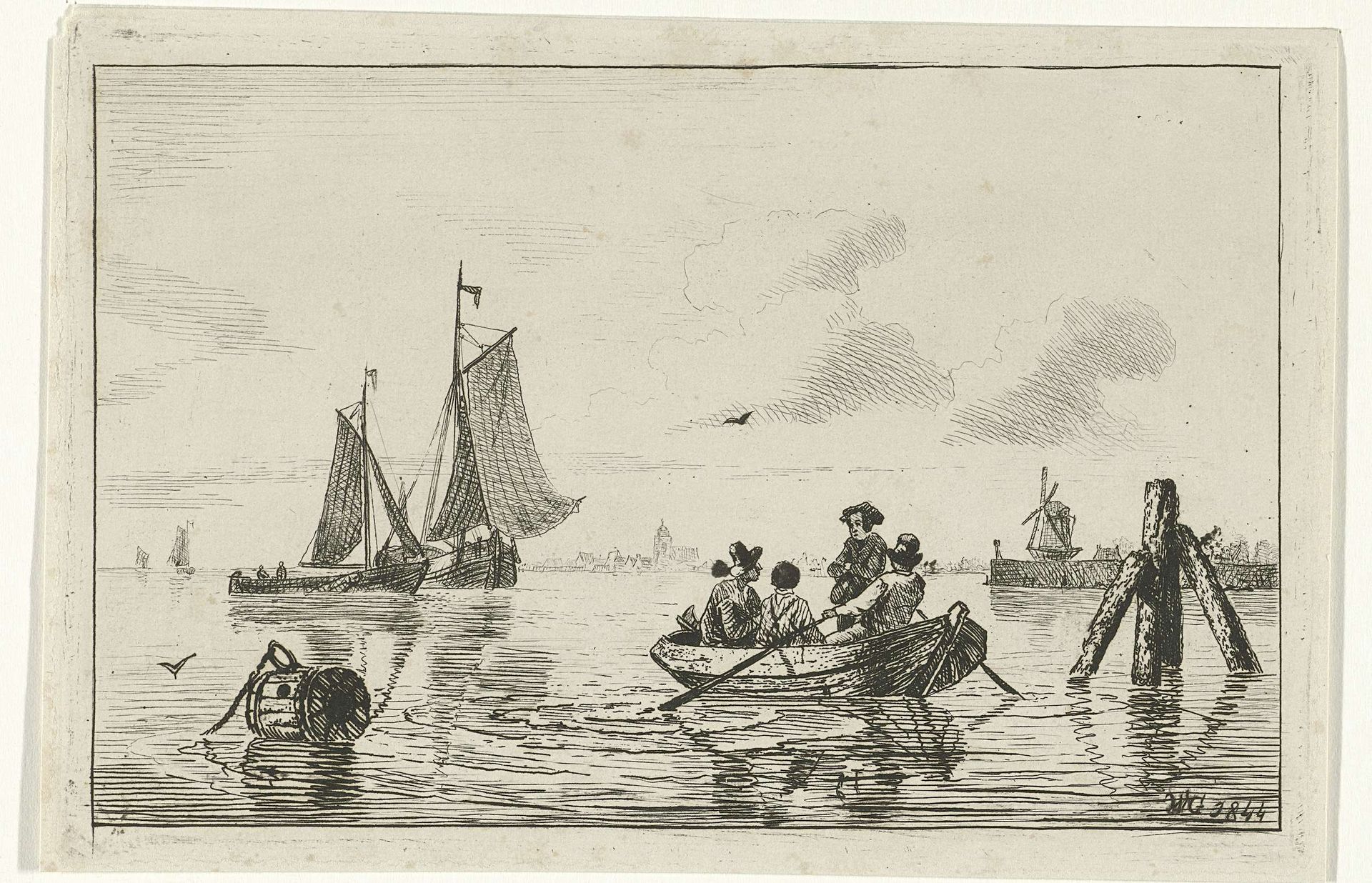 Vier mannen in sloep by Willem Gruyter jr.