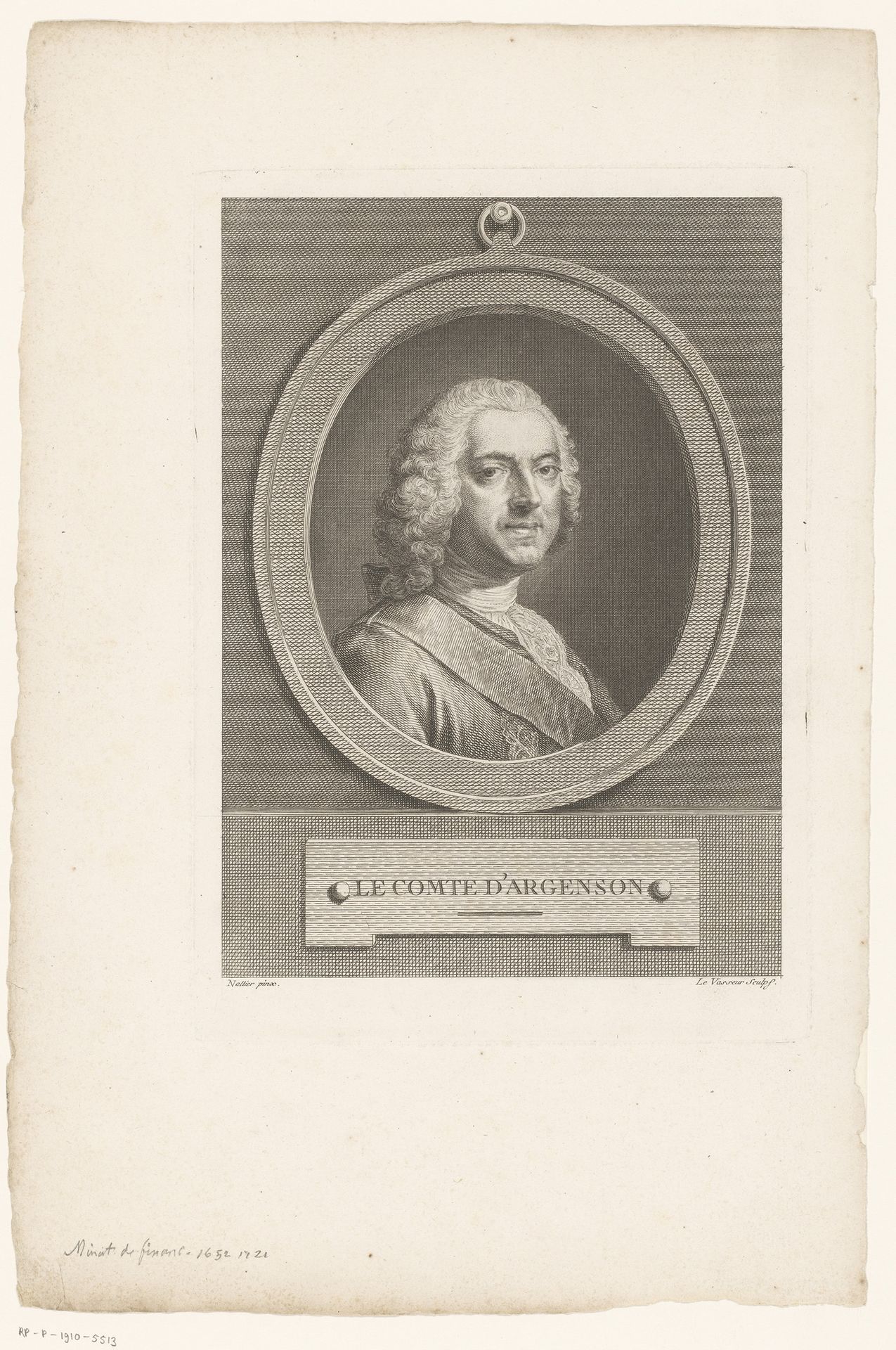 Portret van Marc-Pierre de Voyer de Paulmy, marquis d'Argenson by Jean Charles Le Vasseur